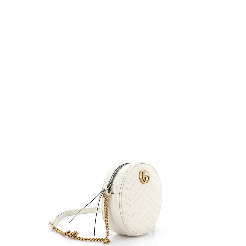 Pre Owned Gucci GG Marmont Round Shoulder Bag Matelasse Leather Mini