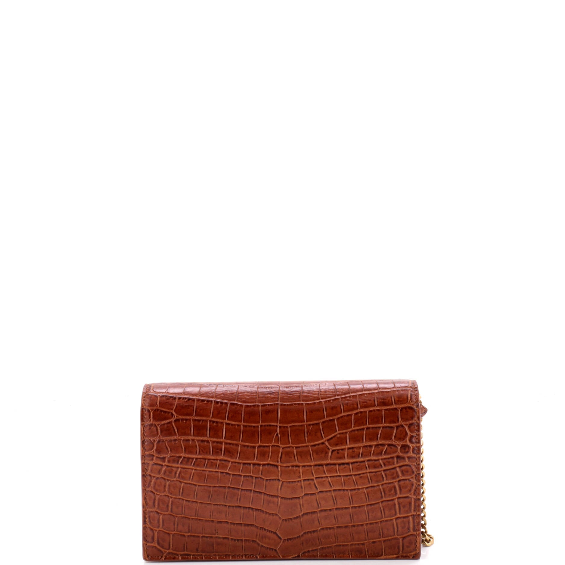 Pre Owned Saint Laurent Classic Monogram Tassel Chain Wallet Crocodile Embossed Leather