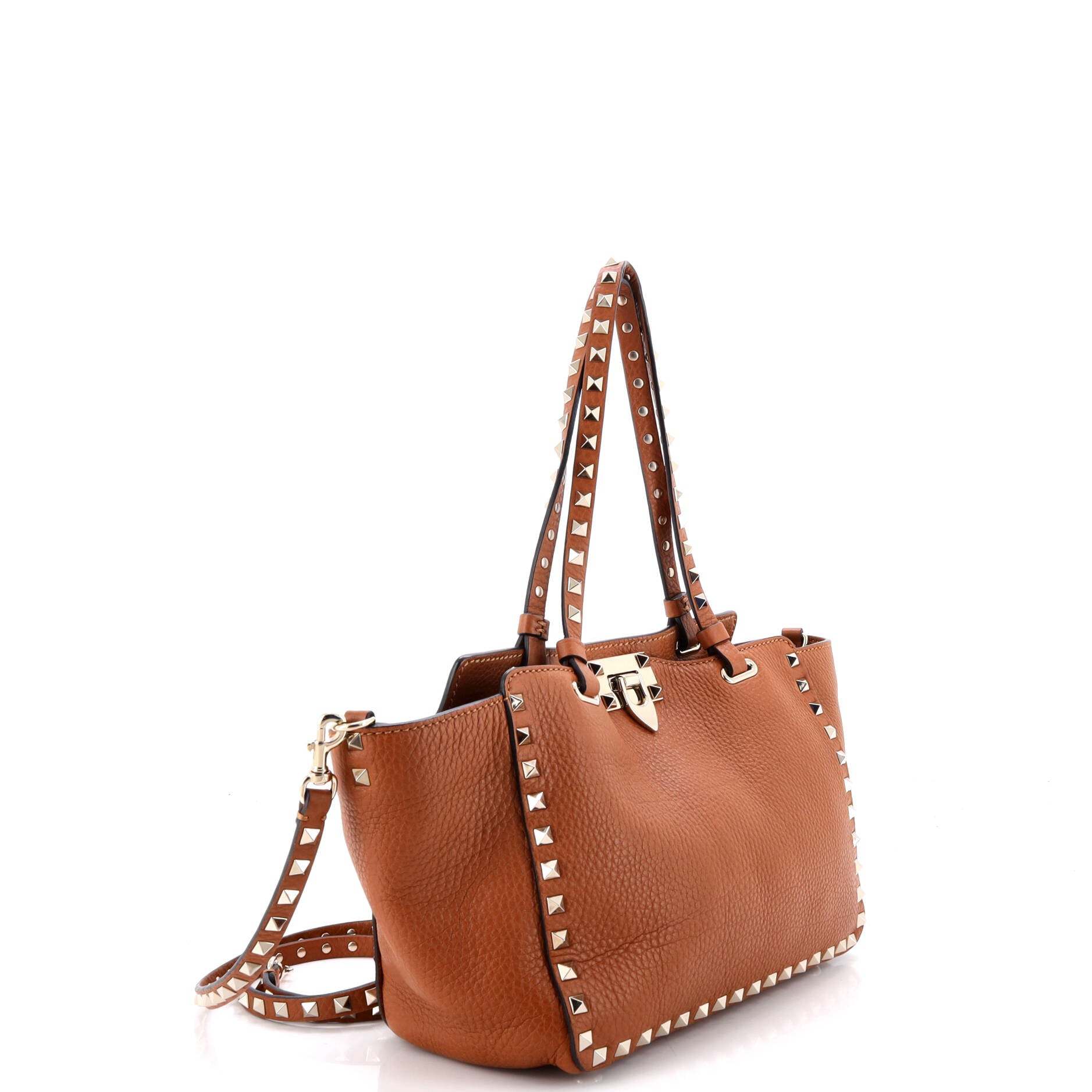 Pre Owned Valentino Garavani Rockstud Tote Pebbled Leather Small