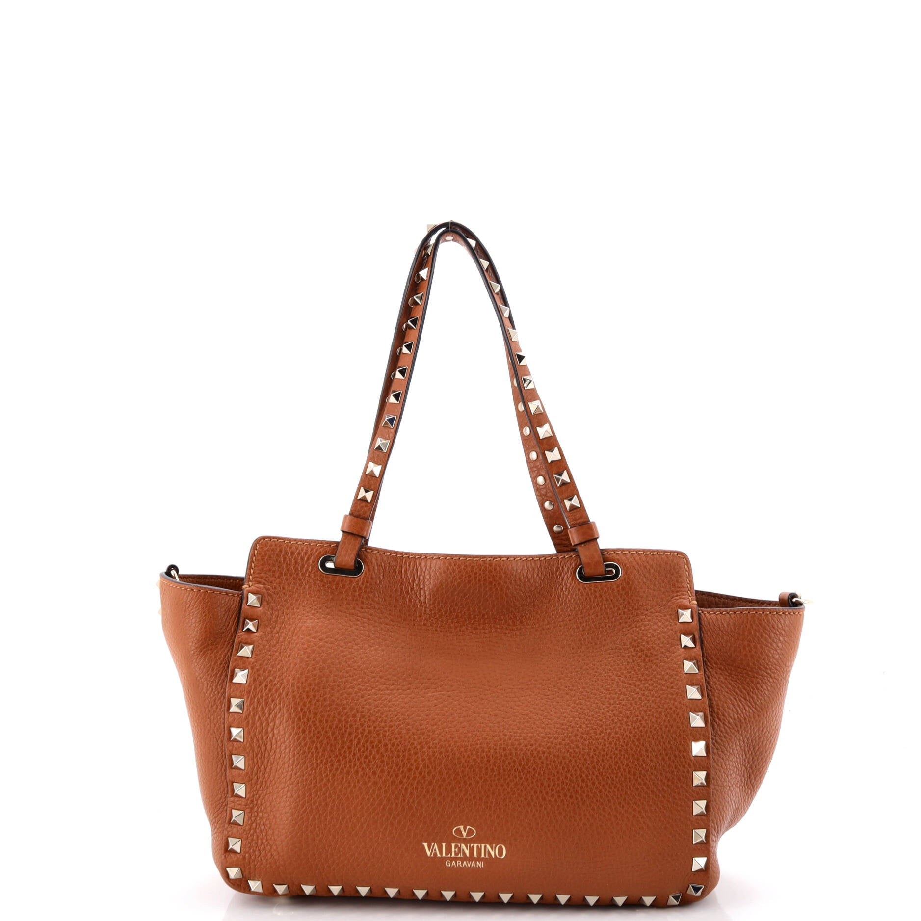 Pre Owned Valentino Garavani Rockstud Tote Pebbled Leather Small