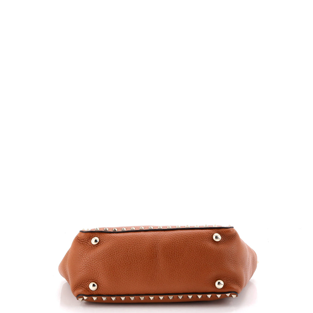 Pre Owned Valentino Garavani Rockstud Tote Pebbled Leather Small