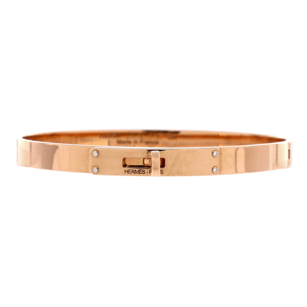 Pre Owned Hermes Kelly Bracelet 18K Rose Gold with 4 Diamonds Small