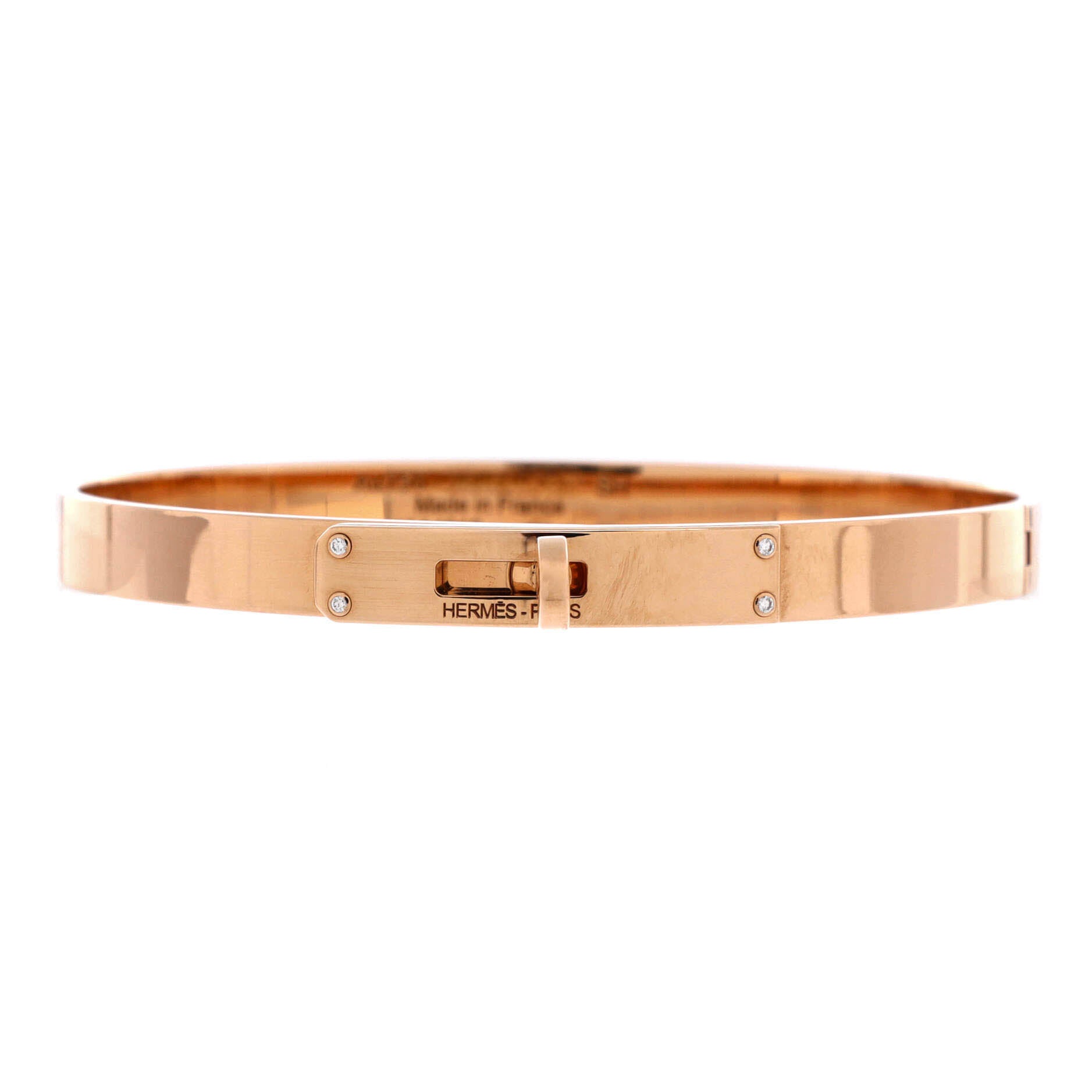 Pre Owned Hermes Kelly Bracelet 18K Rose Gold with 4 Diamonds Small