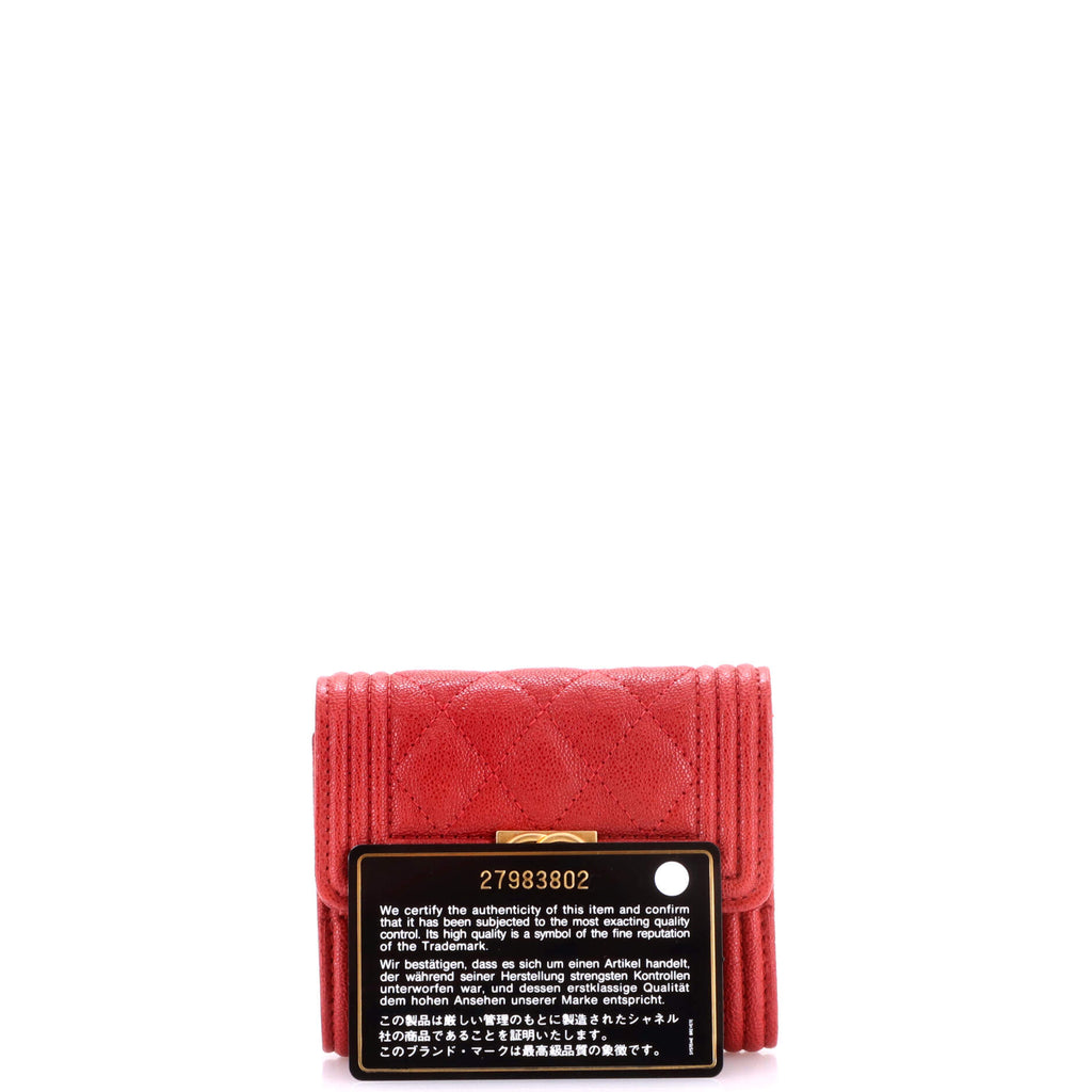 Pre Owned Chanel Boy Trifold Flap Wallet Quilted Caviar Small