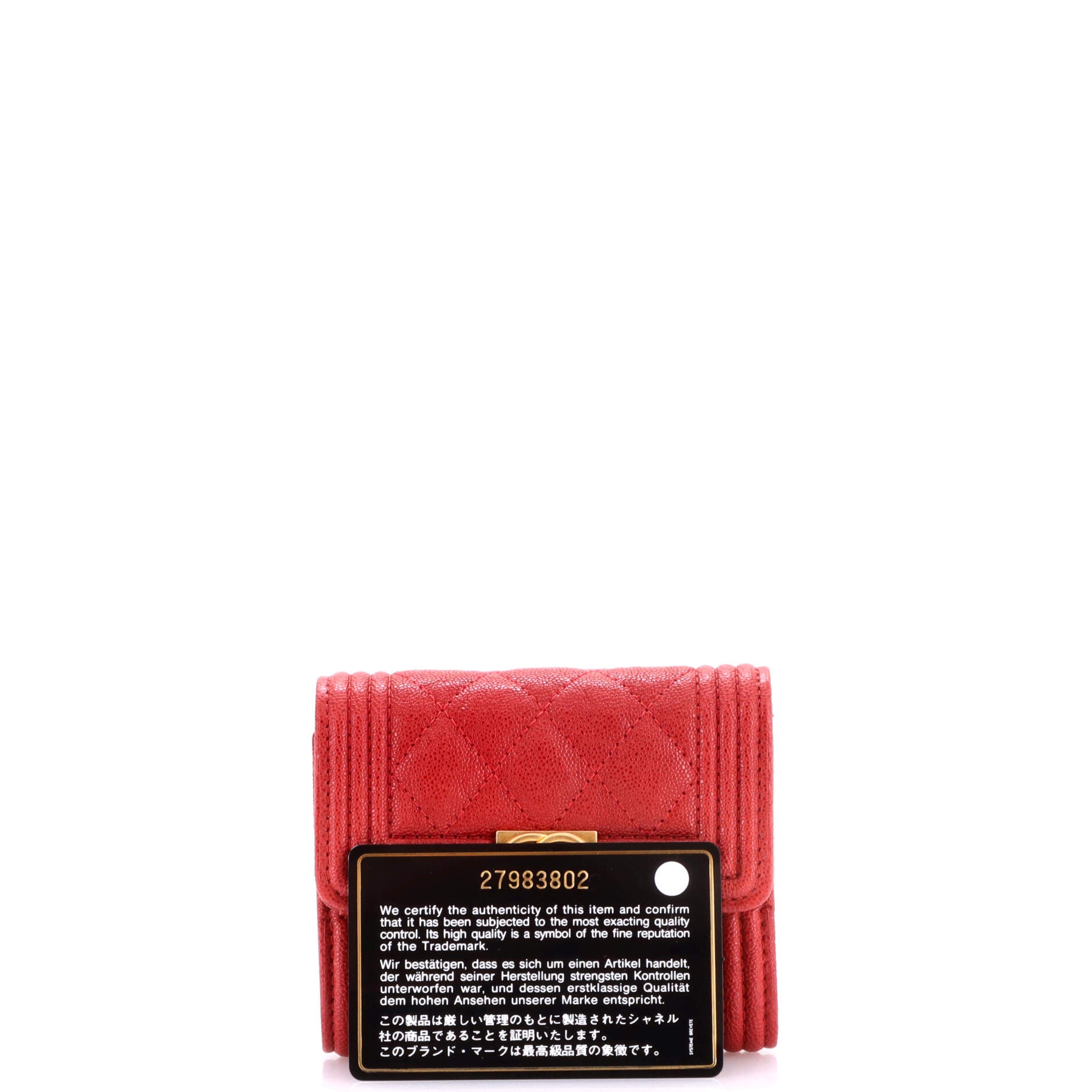 Pre Owned Chanel Boy Trifold Flap Wallet Quilted Caviar Small