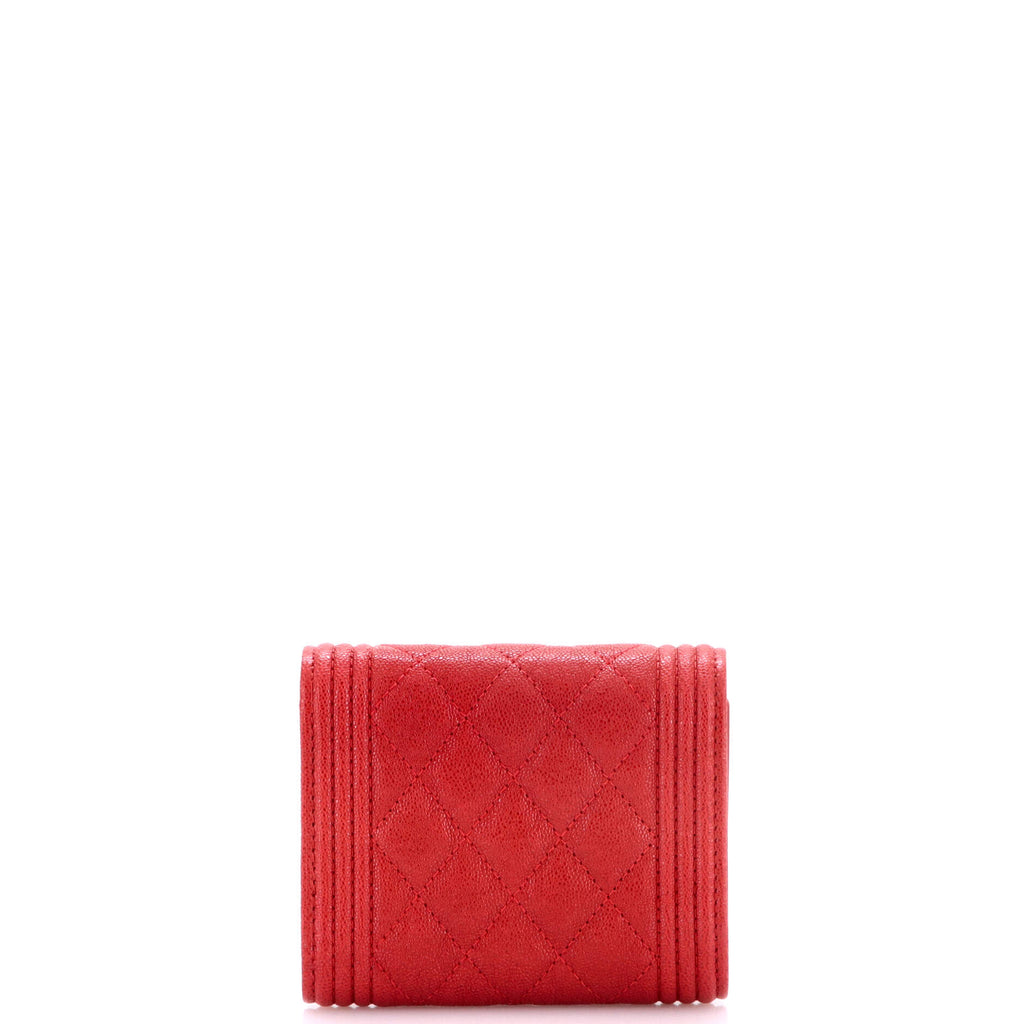 Pre Owned Chanel Boy Trifold Flap Wallet Quilted Caviar Small