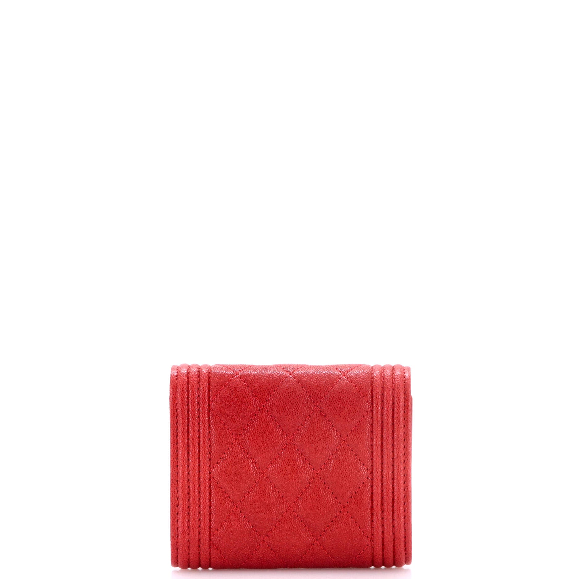Pre Owned Chanel Boy Trifold Flap Wallet Quilted Caviar Small