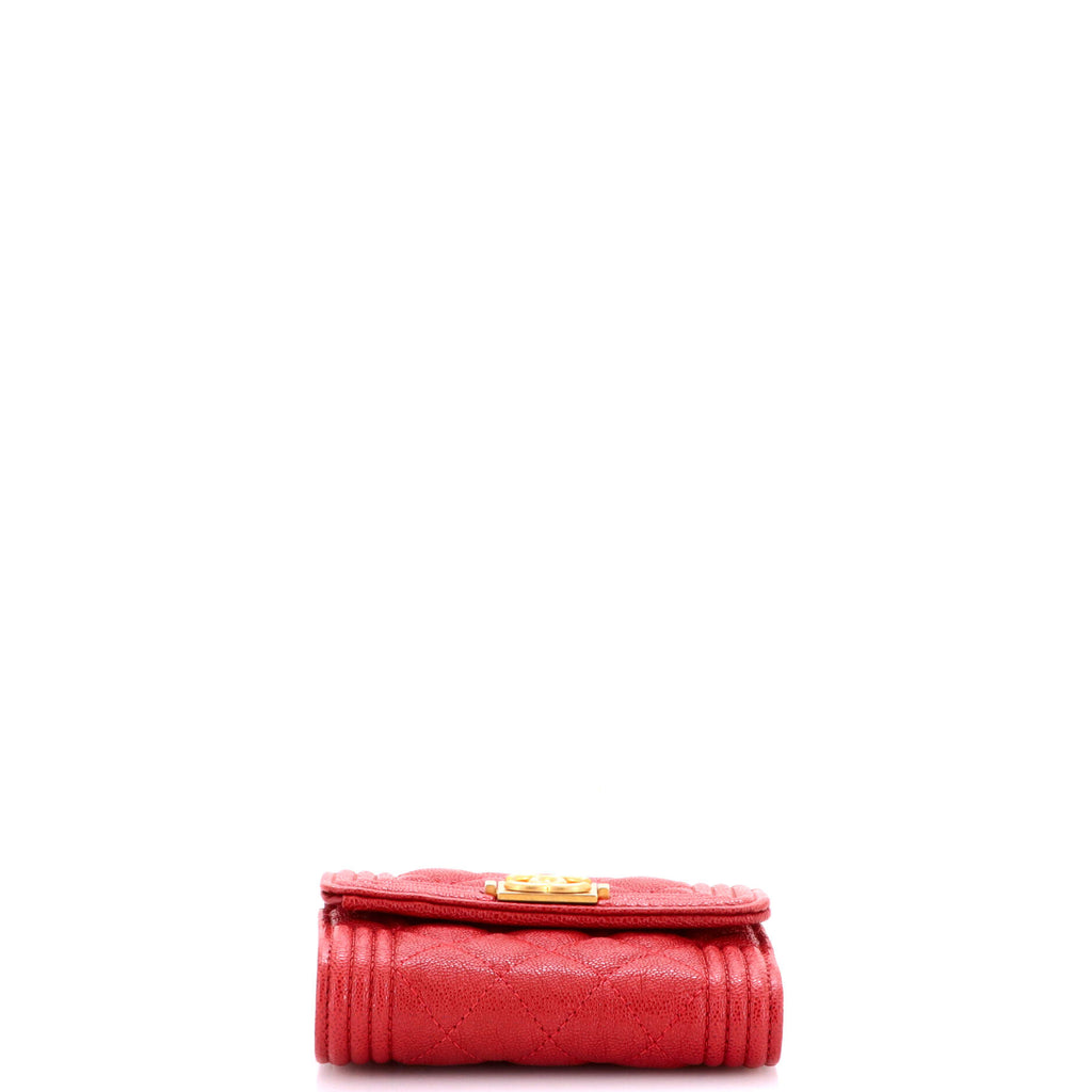 Pre Owned Chanel Boy Trifold Flap Wallet Quilted Caviar Small