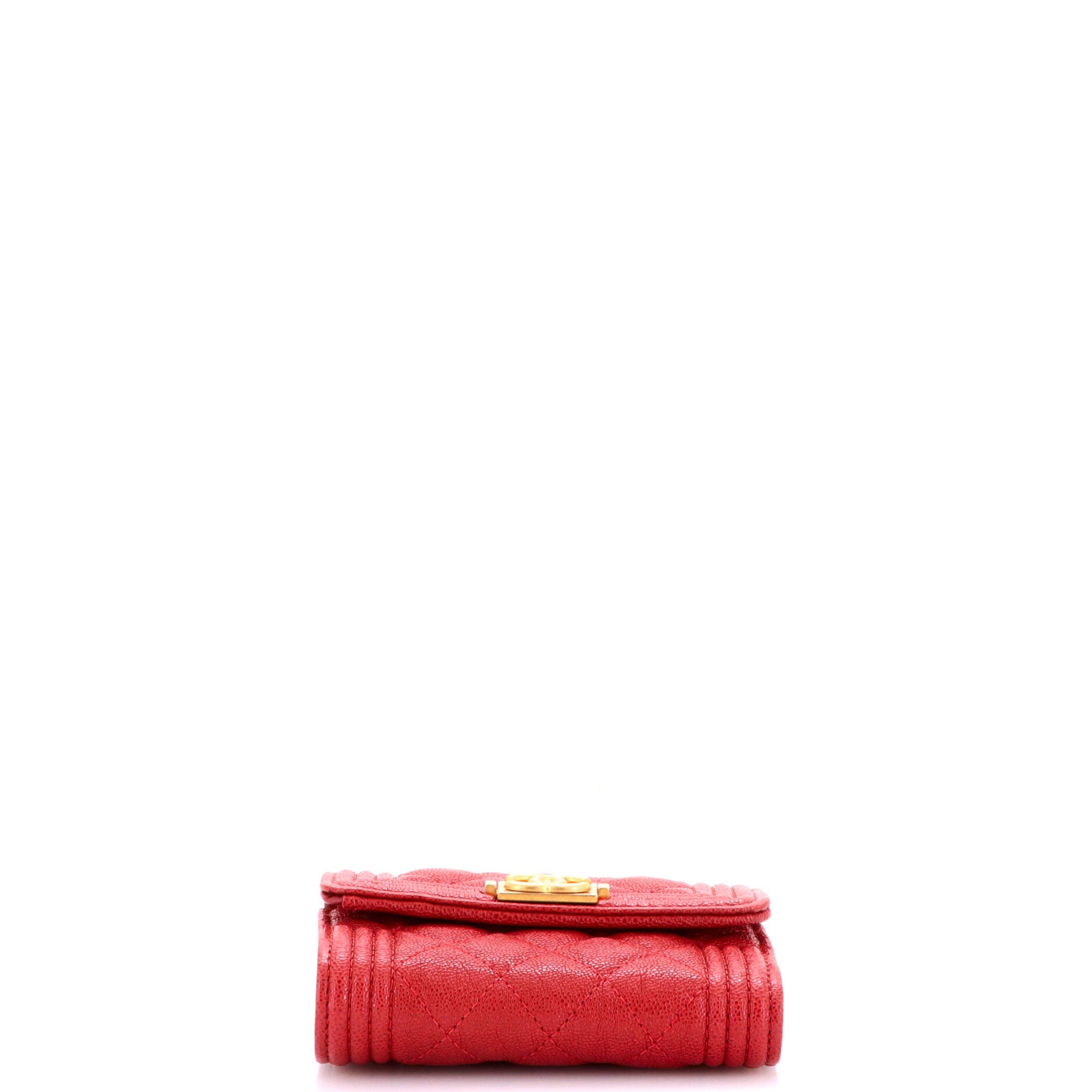 Pre Owned Chanel Boy Trifold Flap Wallet Quilted Caviar Small