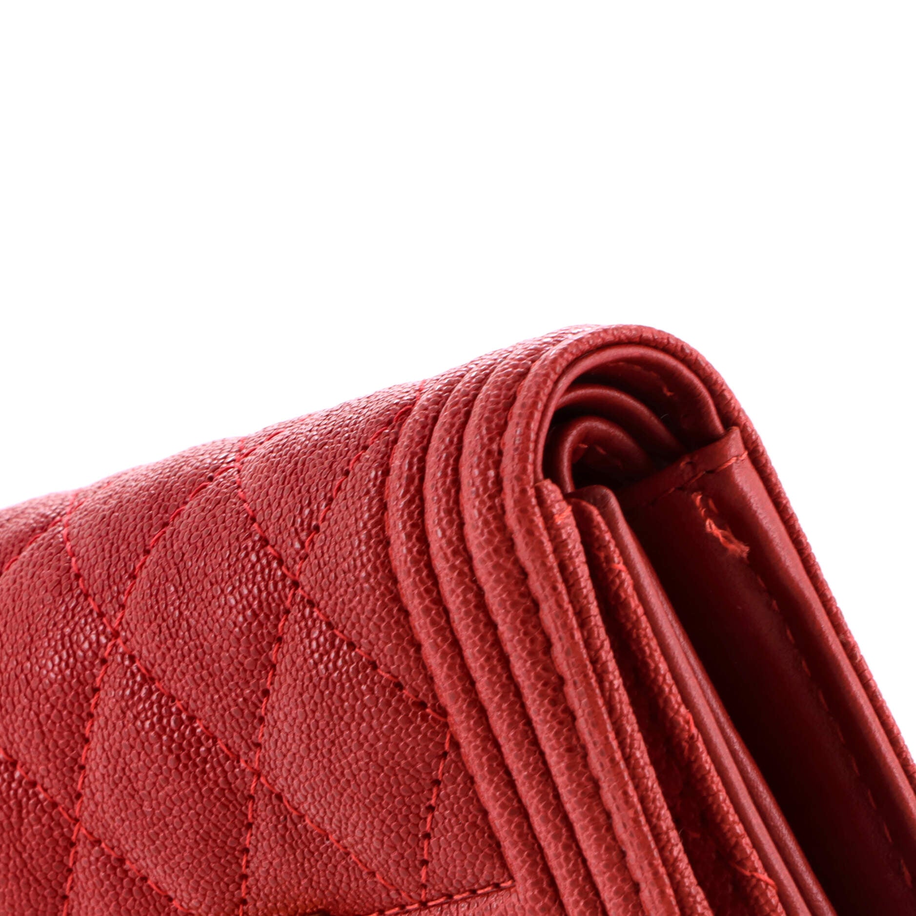 Pre Owned Chanel Boy Trifold Flap Wallet Quilted Caviar Small