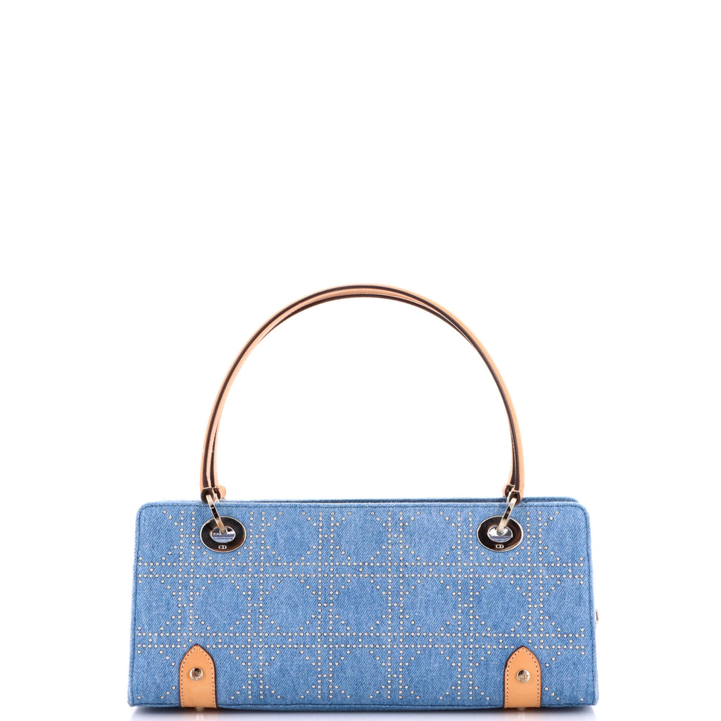 Pre Owned Christian Dior East West Lady Dior Bag Cannage Studded Denim