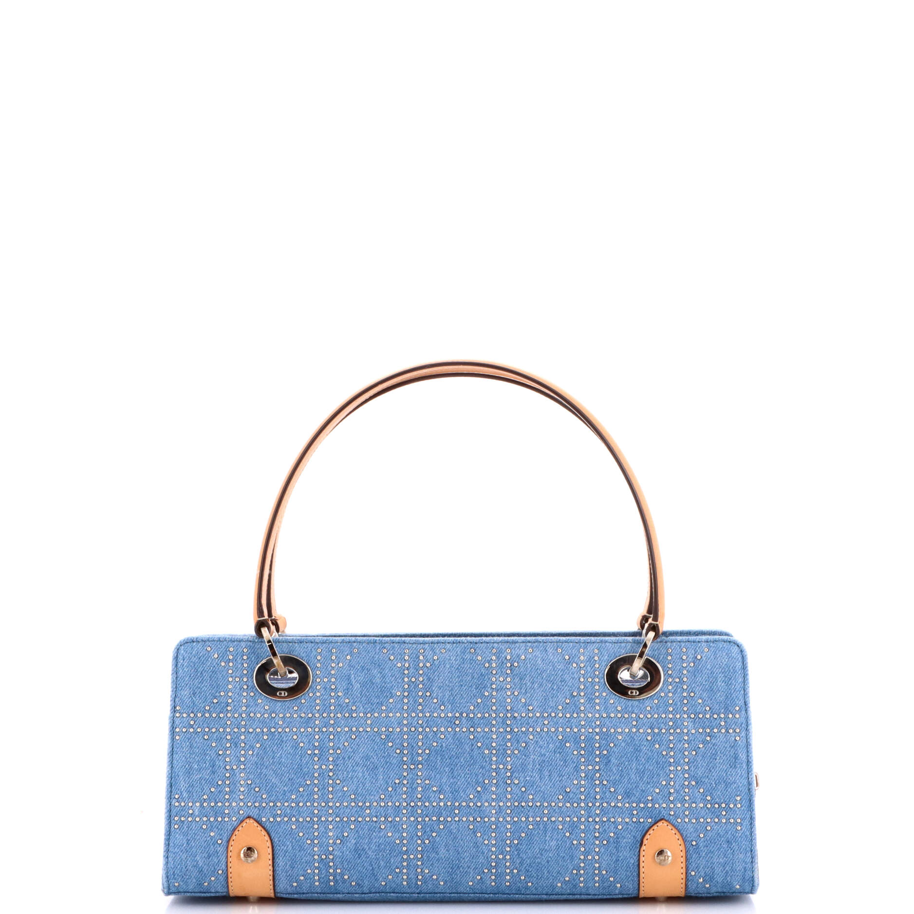 Pre Owned Christian Dior East West Lady Dior Bag Cannage Studded Denim