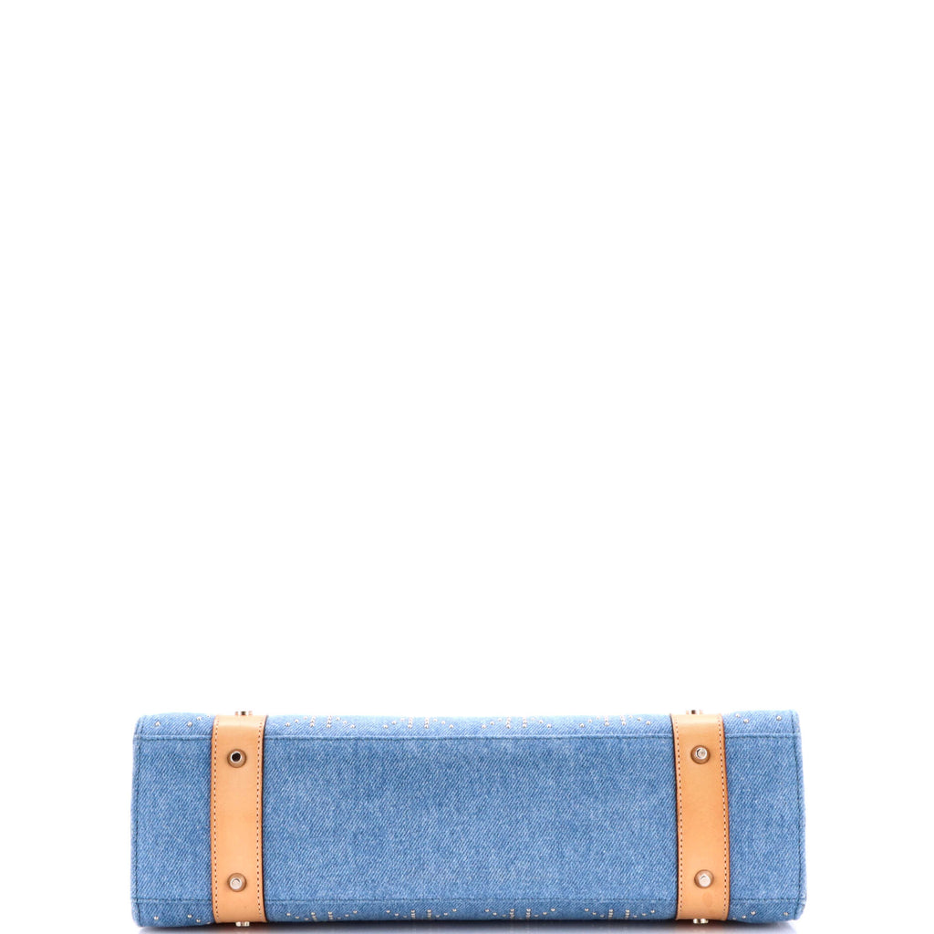 Pre Owned Christian Dior East West Lady Dior Bag Cannage Studded Denim