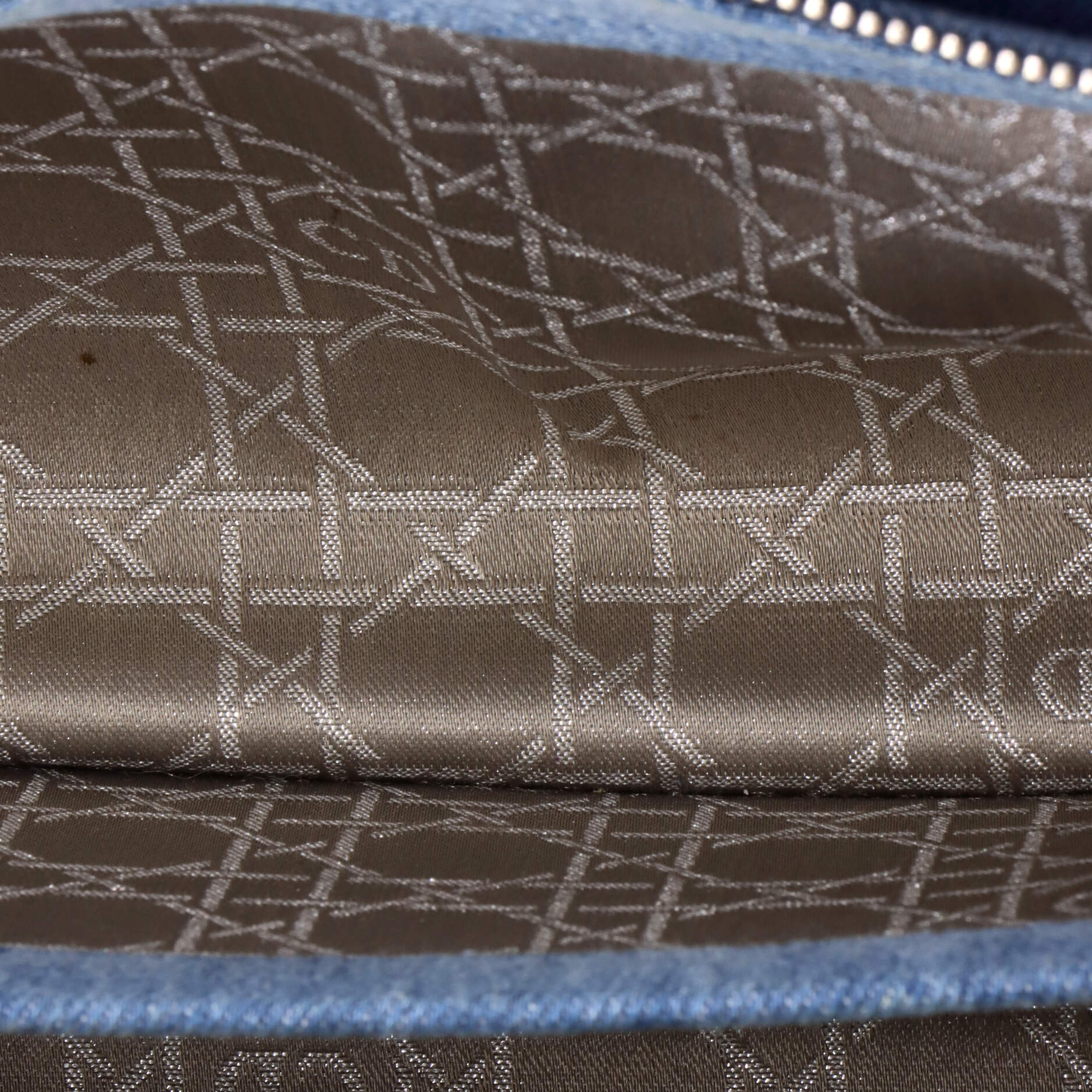 Pre Owned Christian Dior East West Lady Dior Bag Cannage Studded Denim