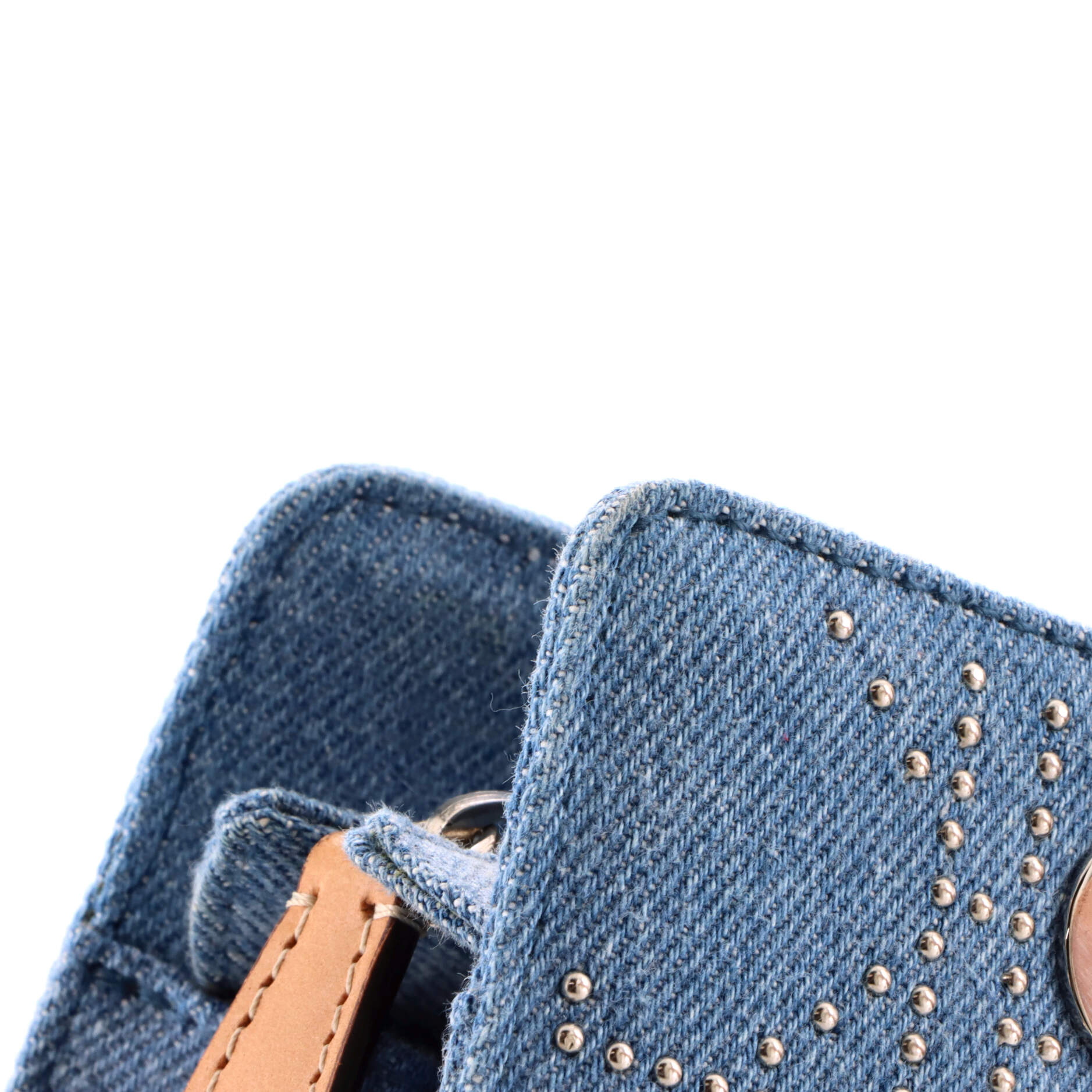 Pre Owned Christian Dior East West Lady Dior Bag Cannage Studded Denim