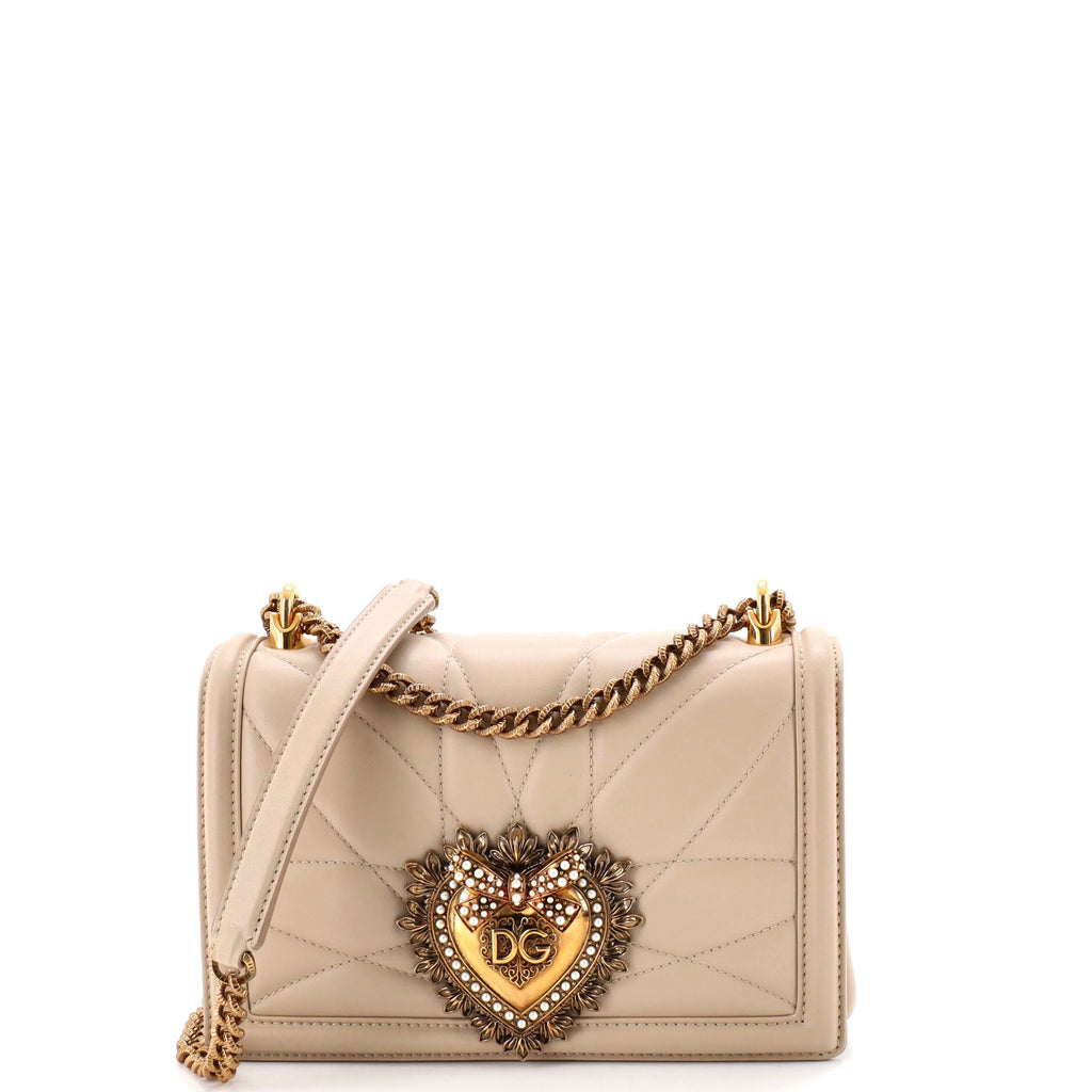 Pre Owned Dolce & Gabbana Devotion Full Flap Shoulder Bag Quilted Leather Small