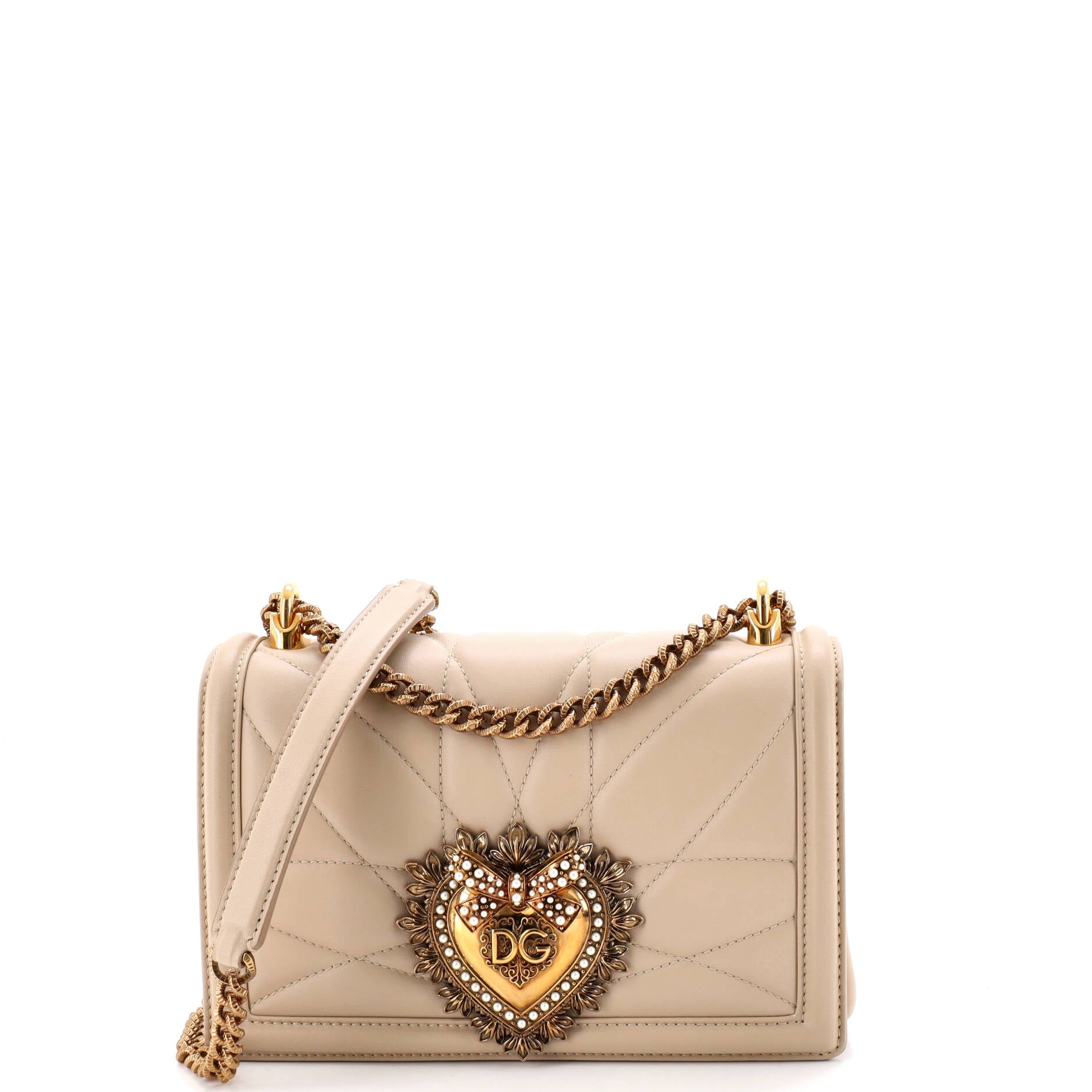 Pre Owned Dolce & Gabbana Devotion Full Flap Shoulder Bag Quilted Leather Small