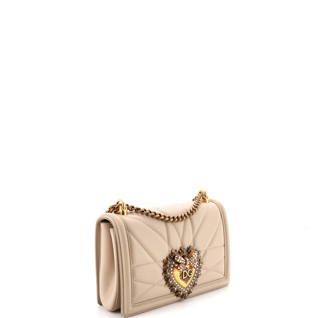 Pre Owned Dolce & Gabbana Devotion Full Flap Shoulder Bag Quilted Leather Small