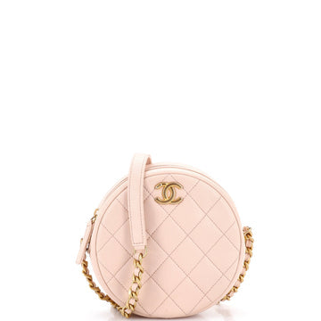 Pre Owned Chanel Round Chain Crossbody Bag Quilted Caviar Small