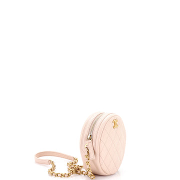 Pre Owned Chanel Round Chain Crossbody Bag Quilted Caviar Small