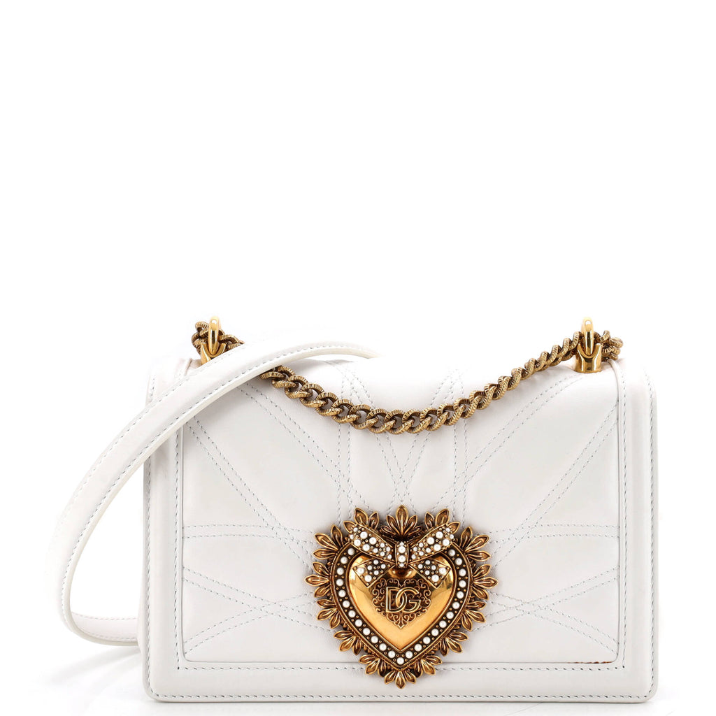 Pre Owned Dolce & Gabbana Devotion Full Flap Shoulder Bag Quilted Leather Small