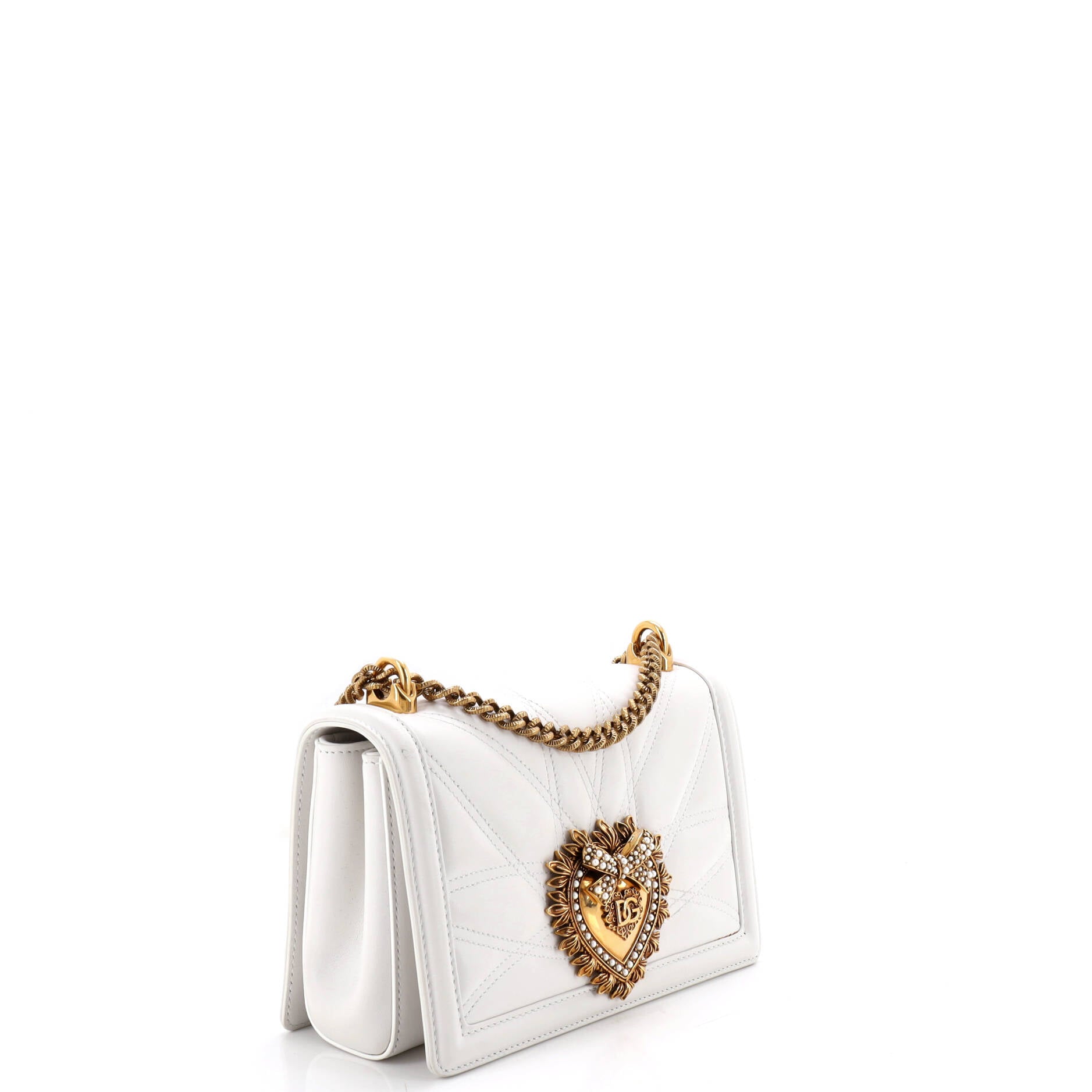 Pre Owned Dolce & Gabbana Devotion Full Flap Shoulder Bag Quilted Leather Small