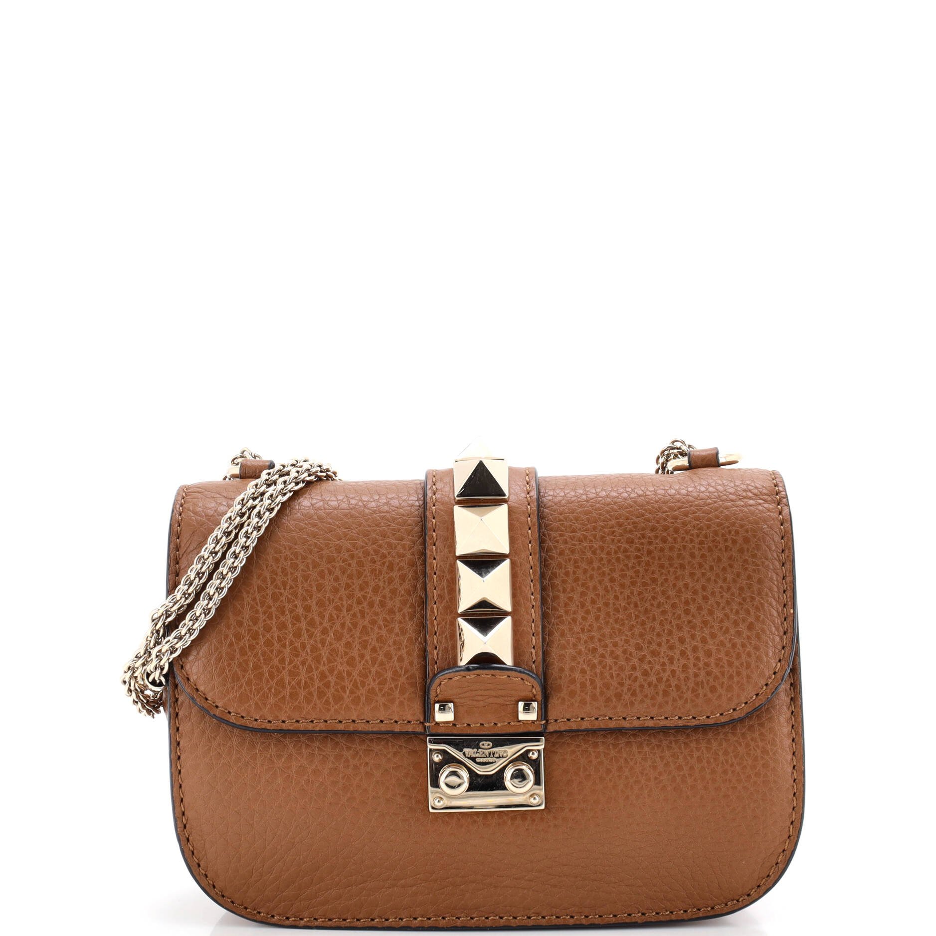 Pre Owned Valentino Garavani Glam Lock Shoulder Bag Leather Small