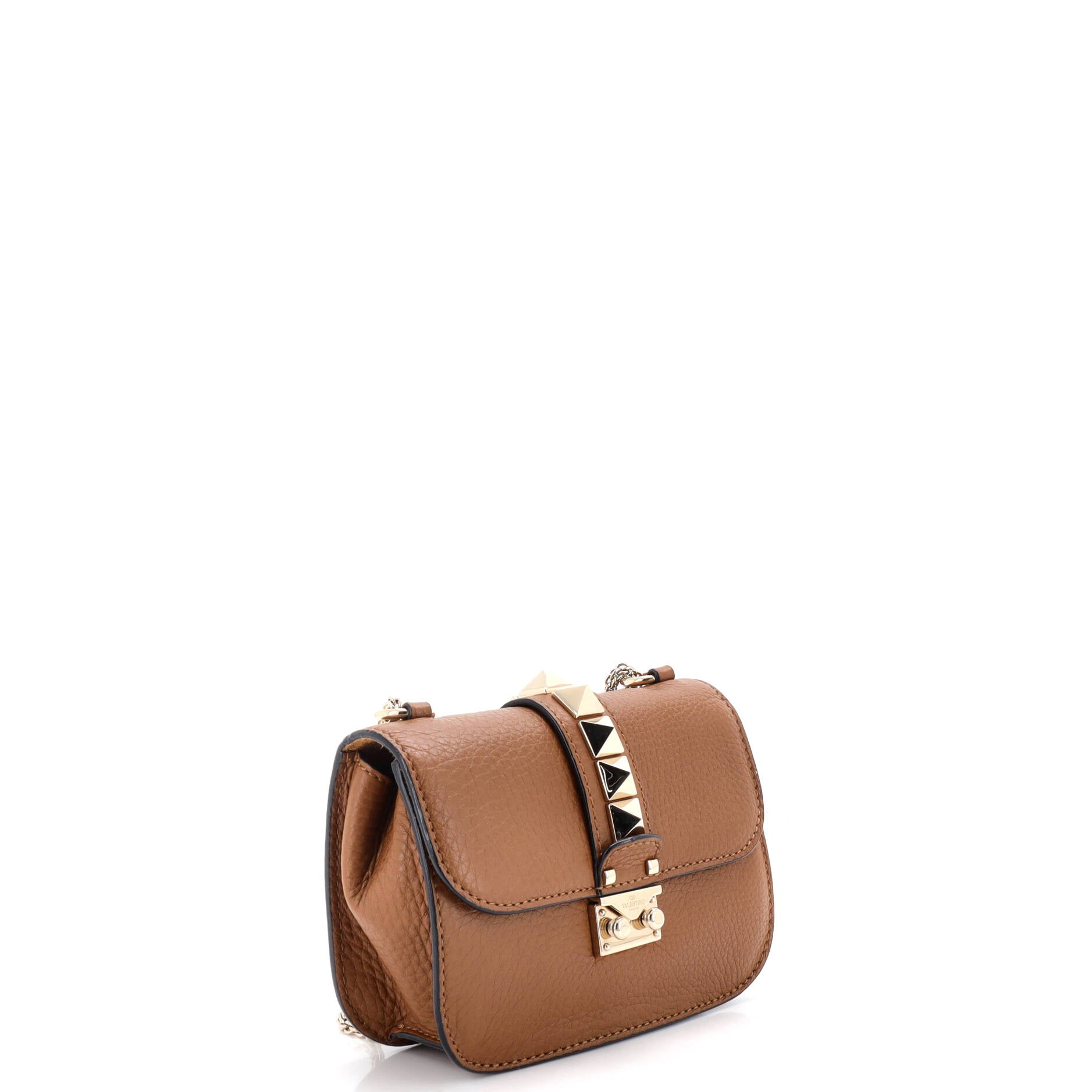 Pre Owned Valentino Garavani Glam Lock Shoulder Bag Leather Small