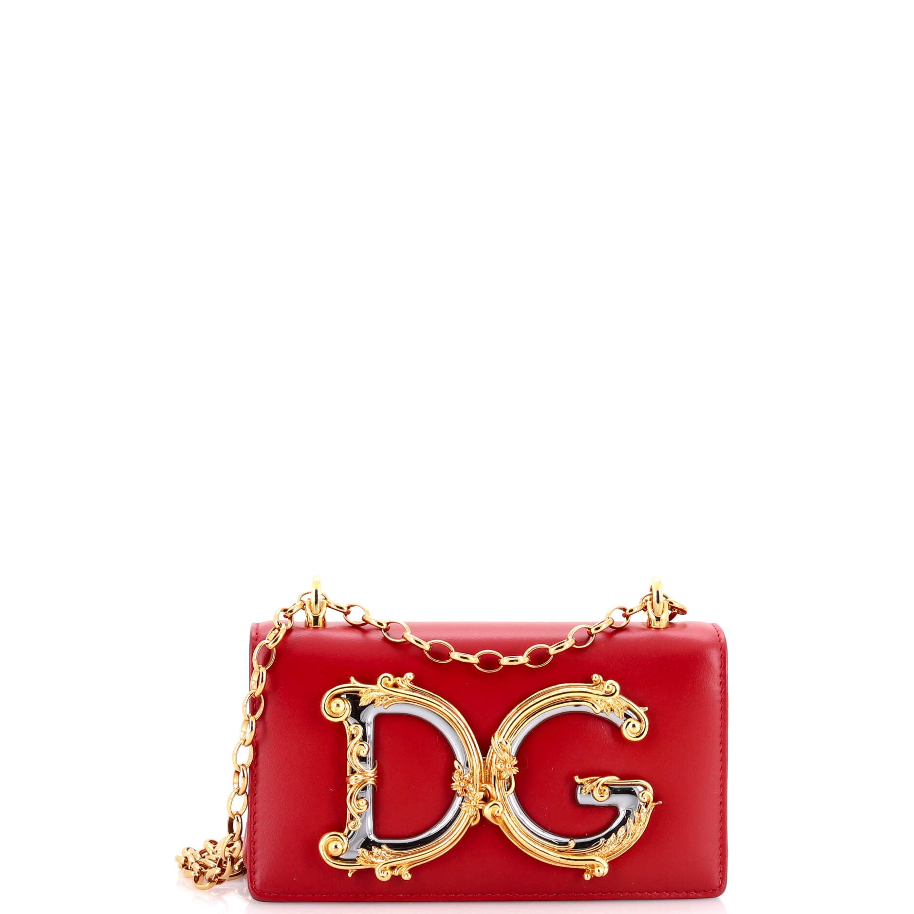 Pre Owned Dolce & Gabbana DG Girls Flap Bag Embellished Leather Mini