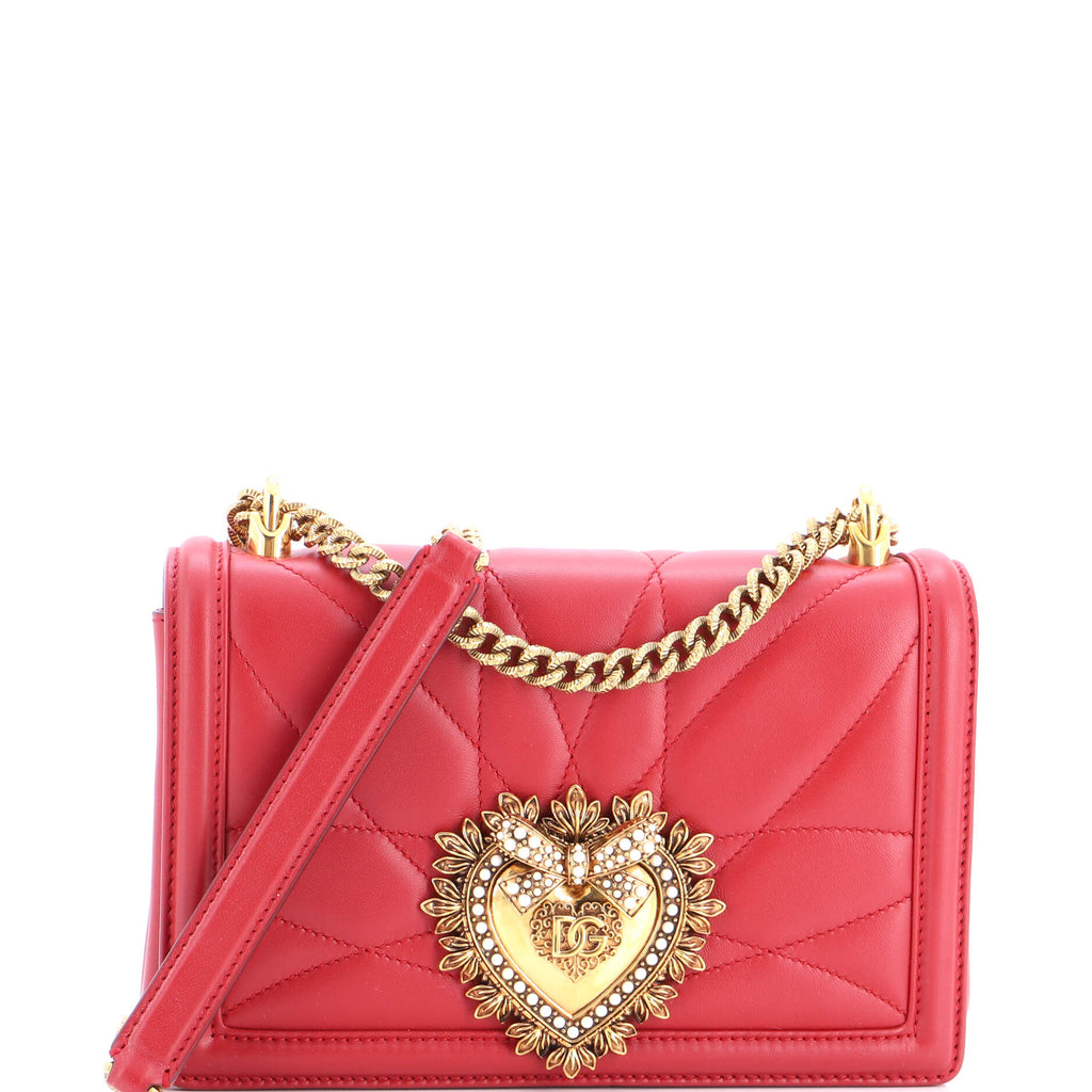 Pre Owned Dolce & Gabbana Devotion Full Flap Shoulder Bag Quilted Leather Small