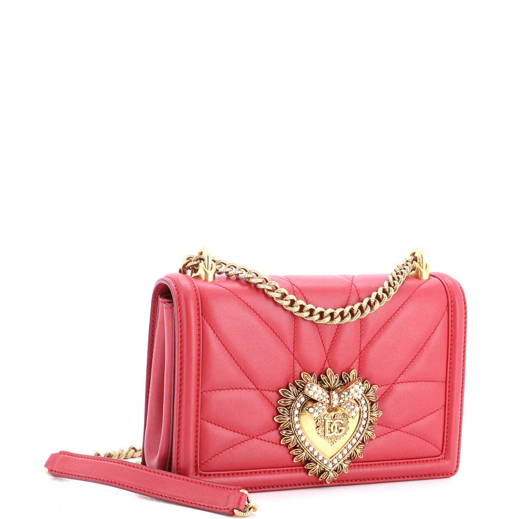 Pre Owned Dolce & Gabbana Devotion Full Flap Shoulder Bag Quilted Leather Small