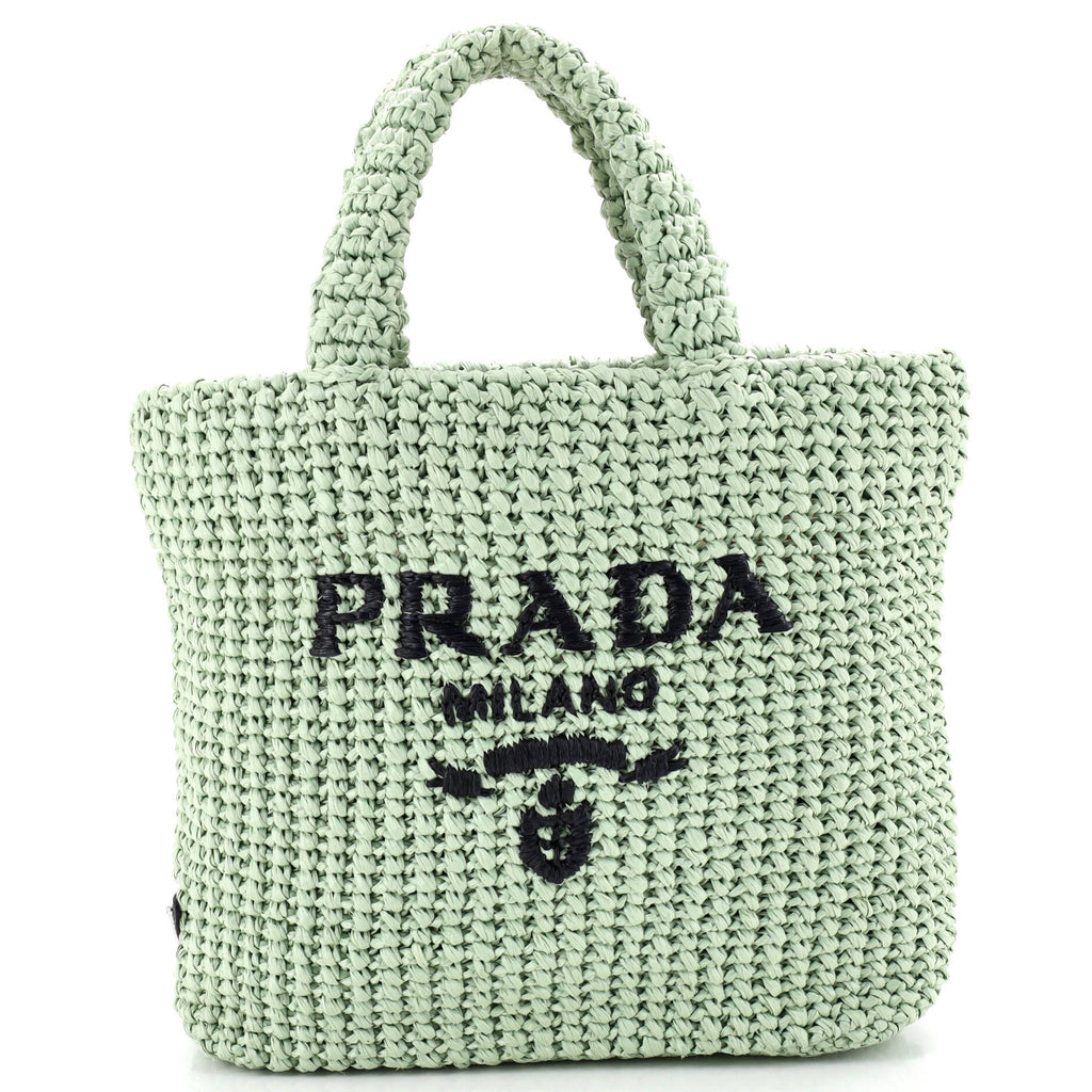 Pre Owned Prada Logo Tote Raffia Small
