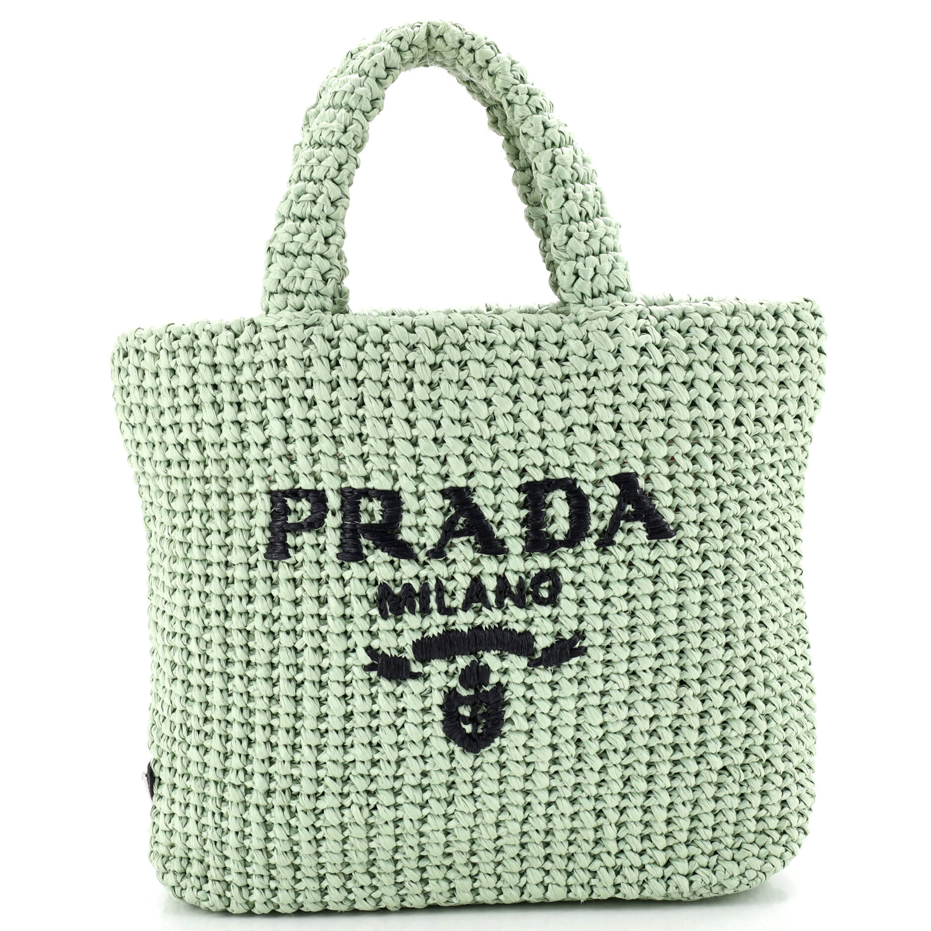 Pre Owned Prada Logo Tote Raffia Small