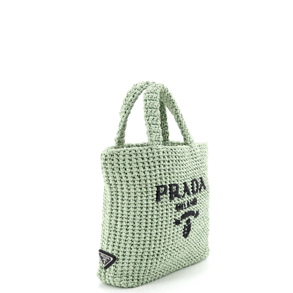 Pre Owned Prada Logo Tote Raffia Small