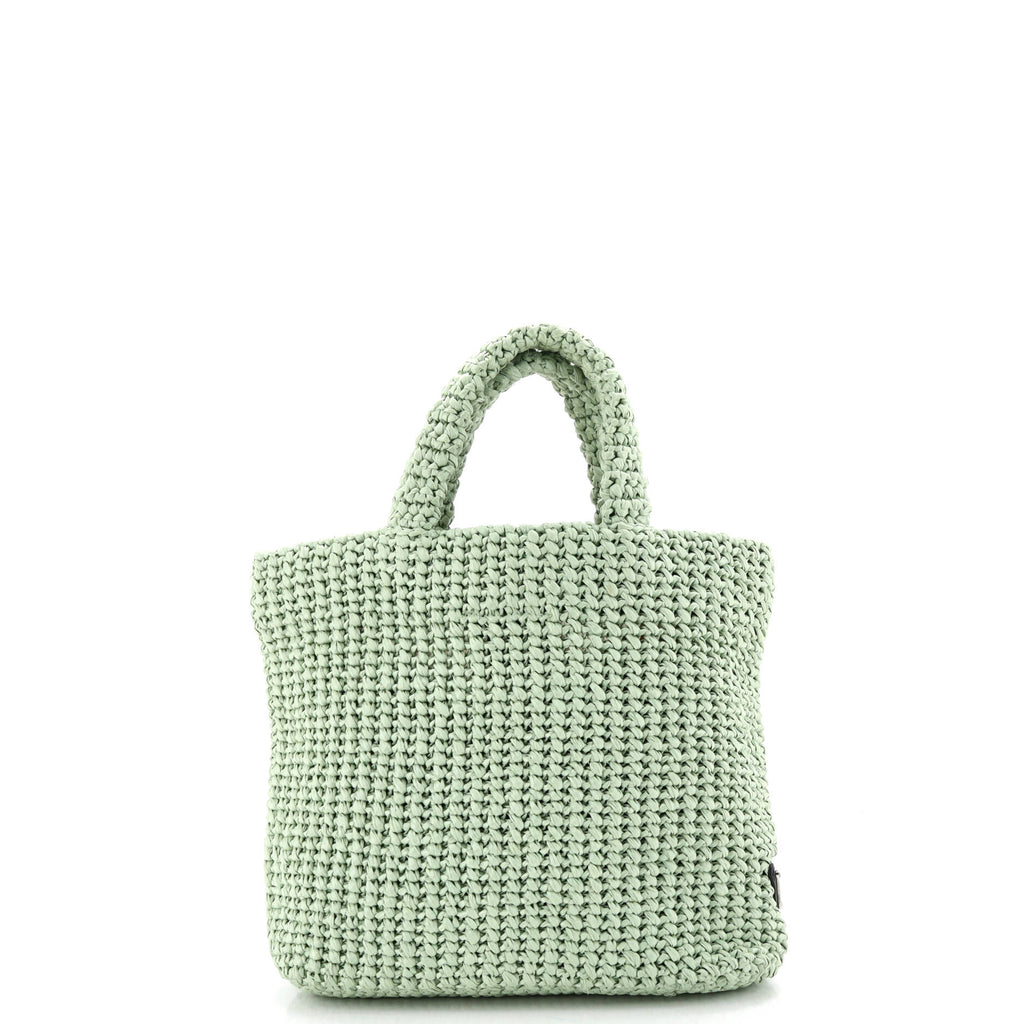 Pre Owned Prada Logo Tote Raffia Small