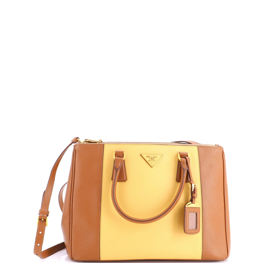 Pre Owned Prada Bicolor Double Zip Lux Tote Saffiano Leather Medium