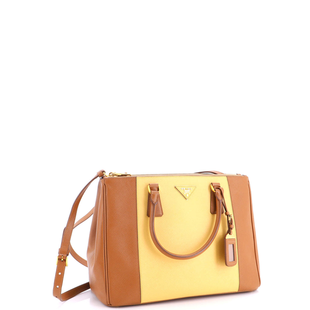 Pre Owned Prada Bicolor Double Zip Lux Tote Saffiano Leather Medium