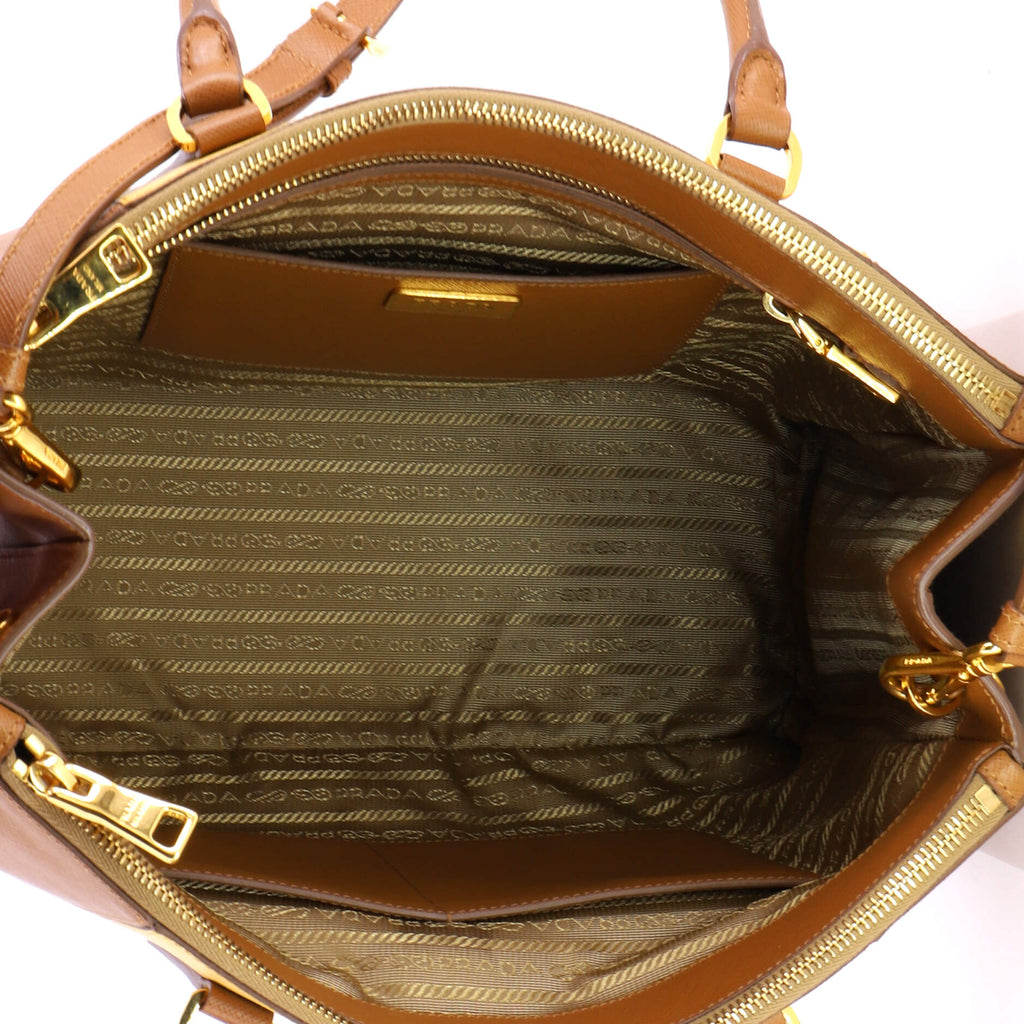 Pre Owned Prada Bicolor Double Zip Lux Tote Saffiano Leather Medium