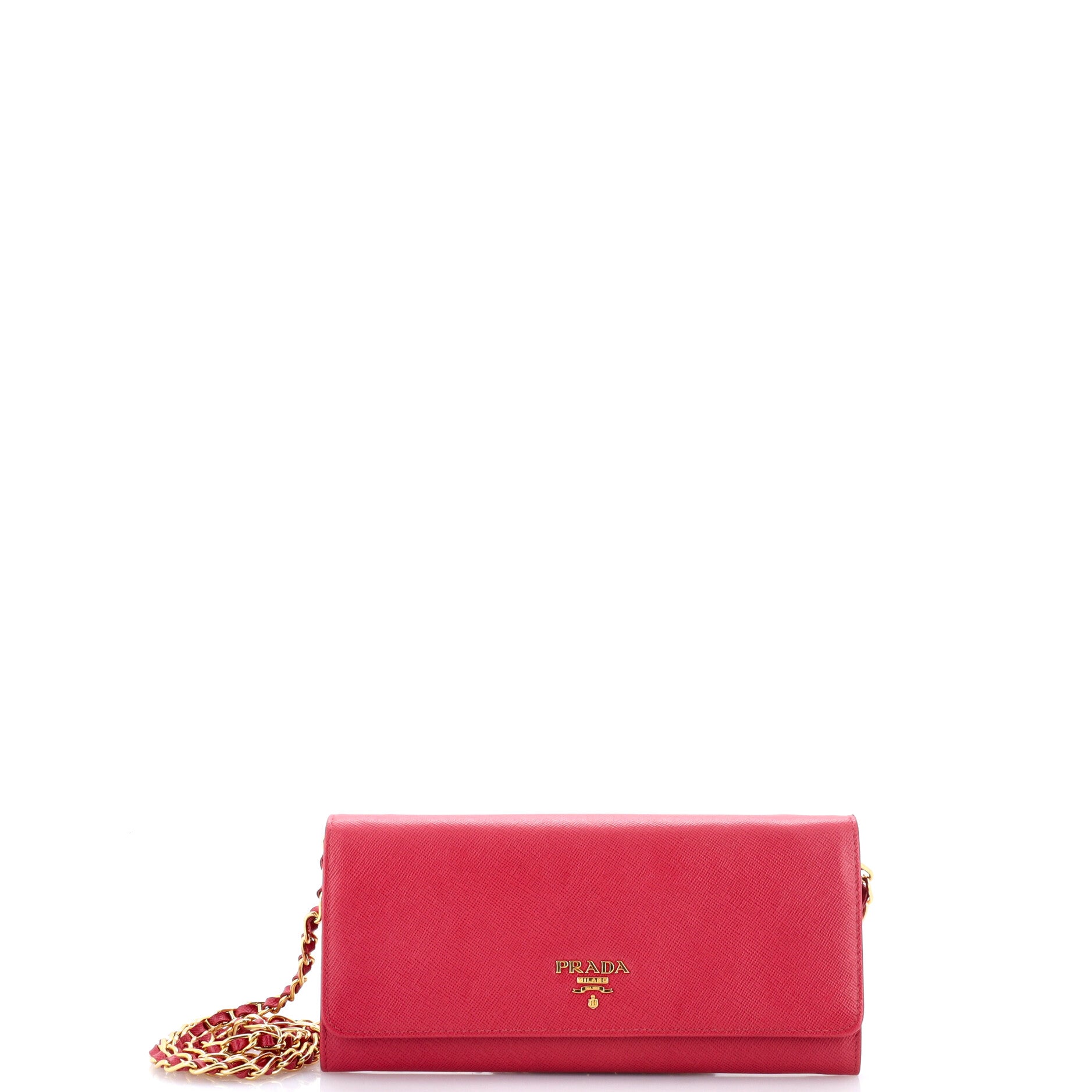 Pre Owned Prada Wallet on Chain Saffiano Leather