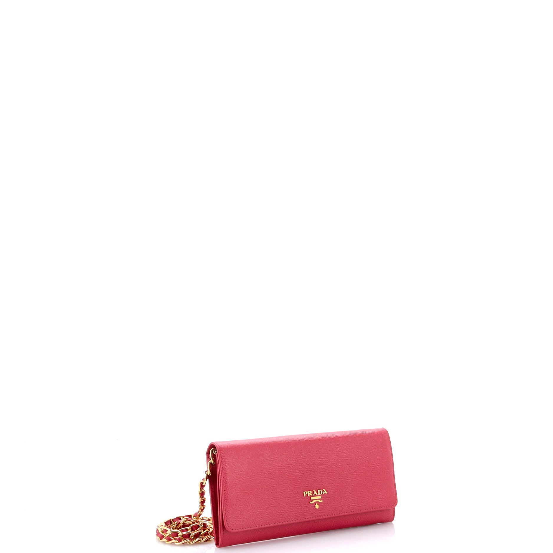 Pre Owned Prada Wallet on Chain Saffiano Leather