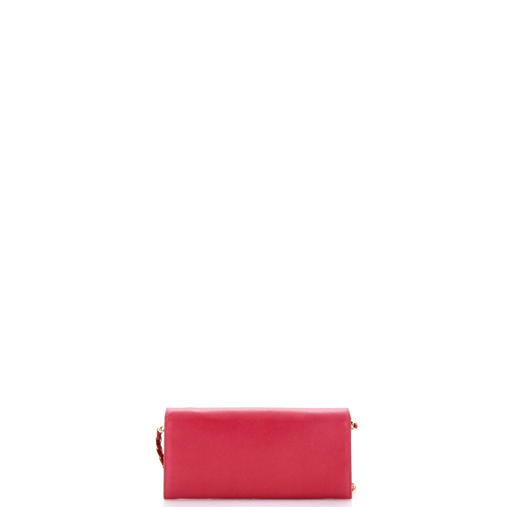 Pre Owned Prada Wallet on Chain Saffiano Leather