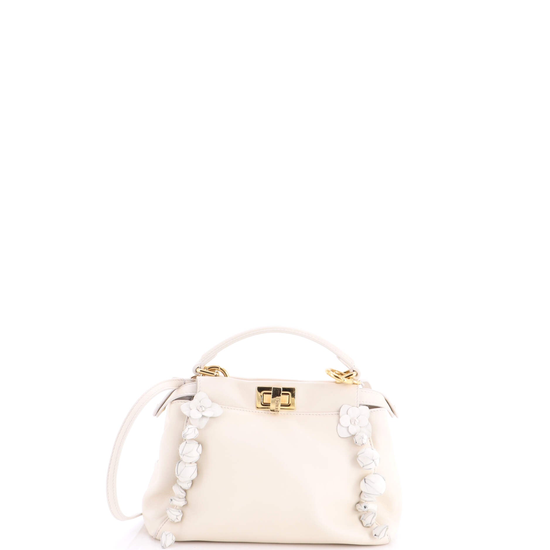 Pre Owned Fendi Rosebud Peekaboo Iconic Bag Leather with Applique Mini
