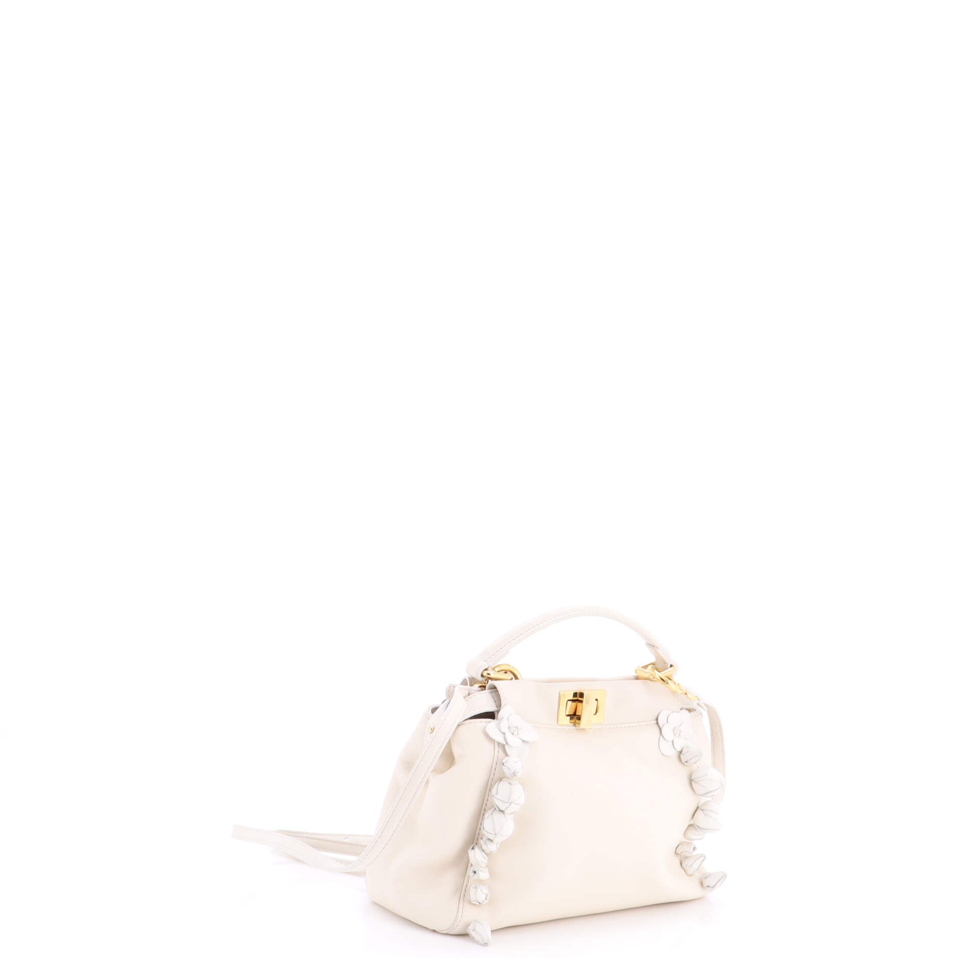 Pre Owned Fendi Rosebud Peekaboo Iconic Bag Leather with Applique Mini