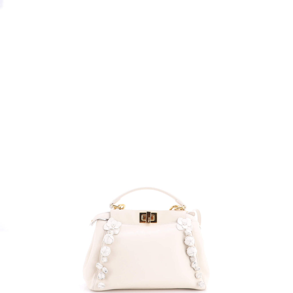 Pre Owned Fendi Rosebud Peekaboo Iconic Bag Leather with Applique Mini