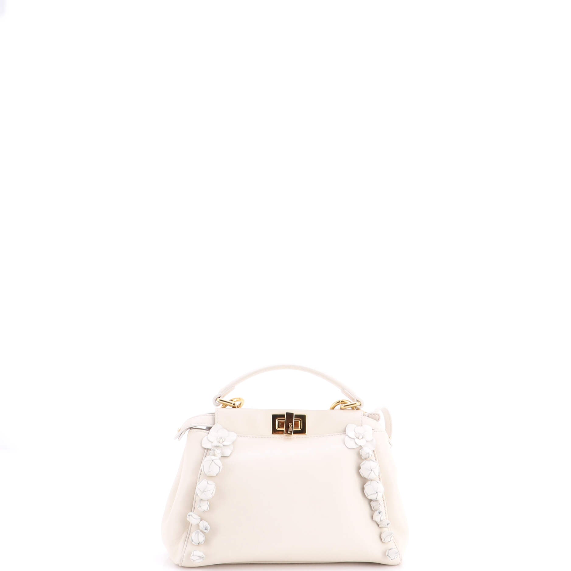 Pre Owned Fendi Rosebud Peekaboo Iconic Bag Leather with Applique Mini