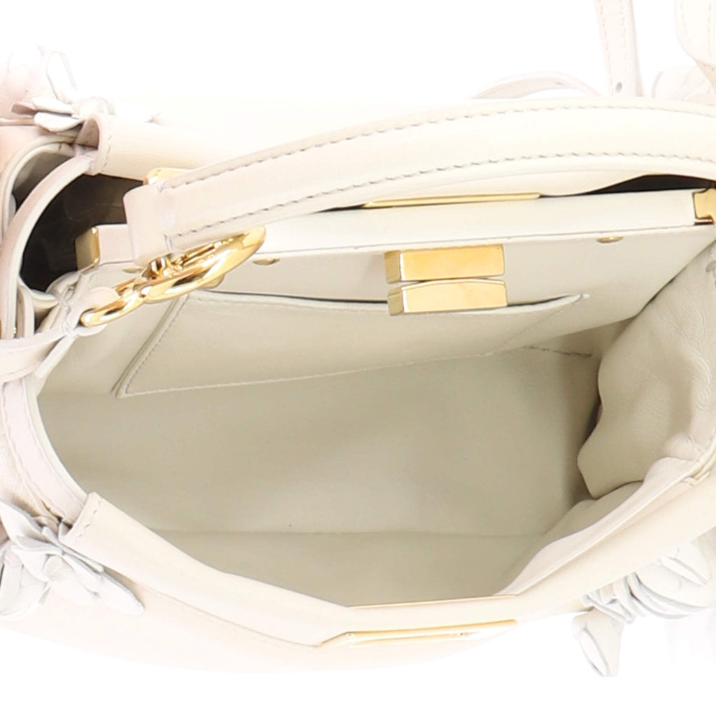 Pre Owned Fendi Rosebud Peekaboo Iconic Bag Leather with Applique Mini