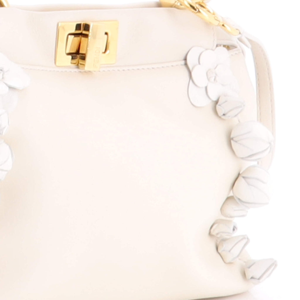 Pre Owned Fendi Rosebud Peekaboo Iconic Bag Leather with Applique Mini