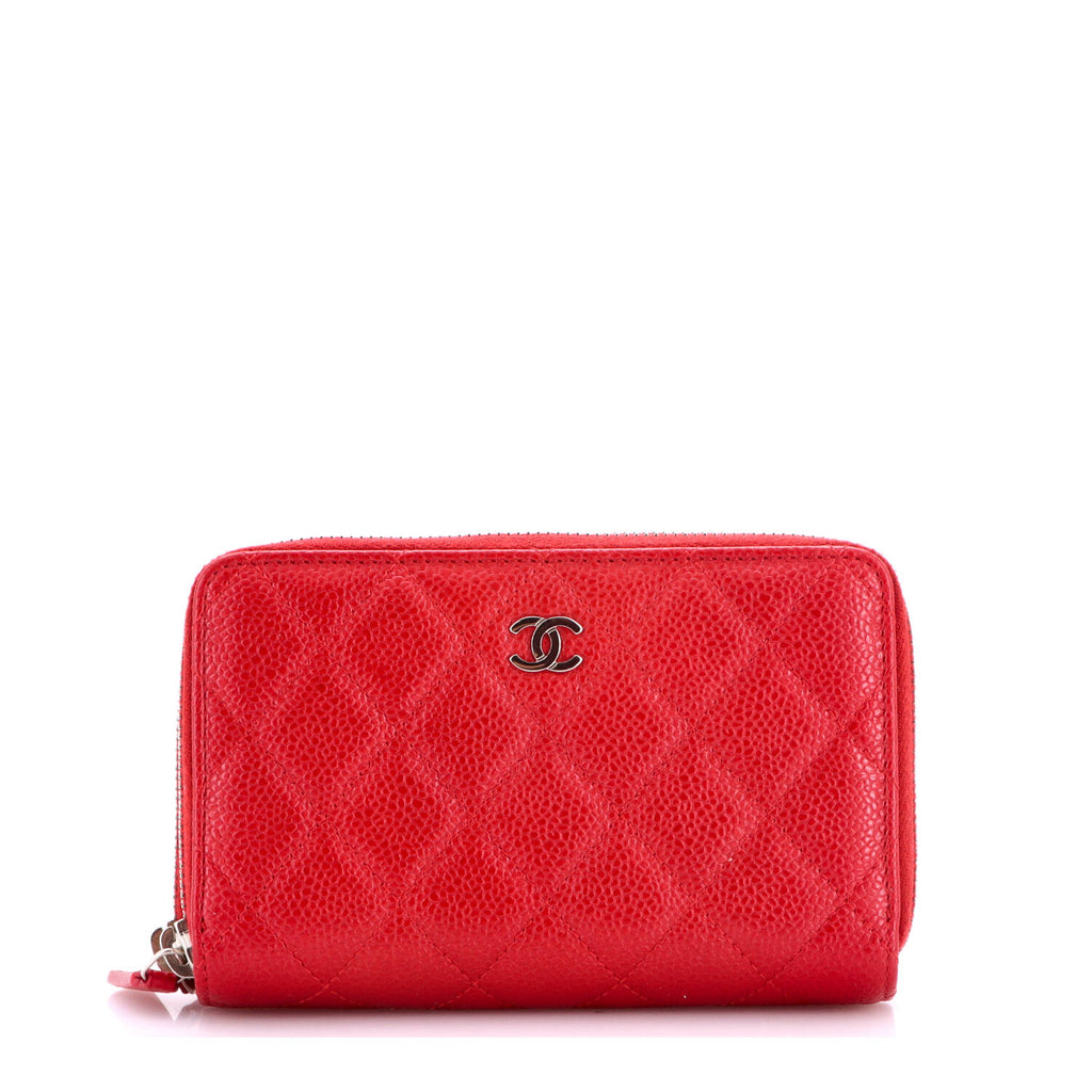 Pre Owned Chanel Double Zip Around Wallet Quilted Caviar Small