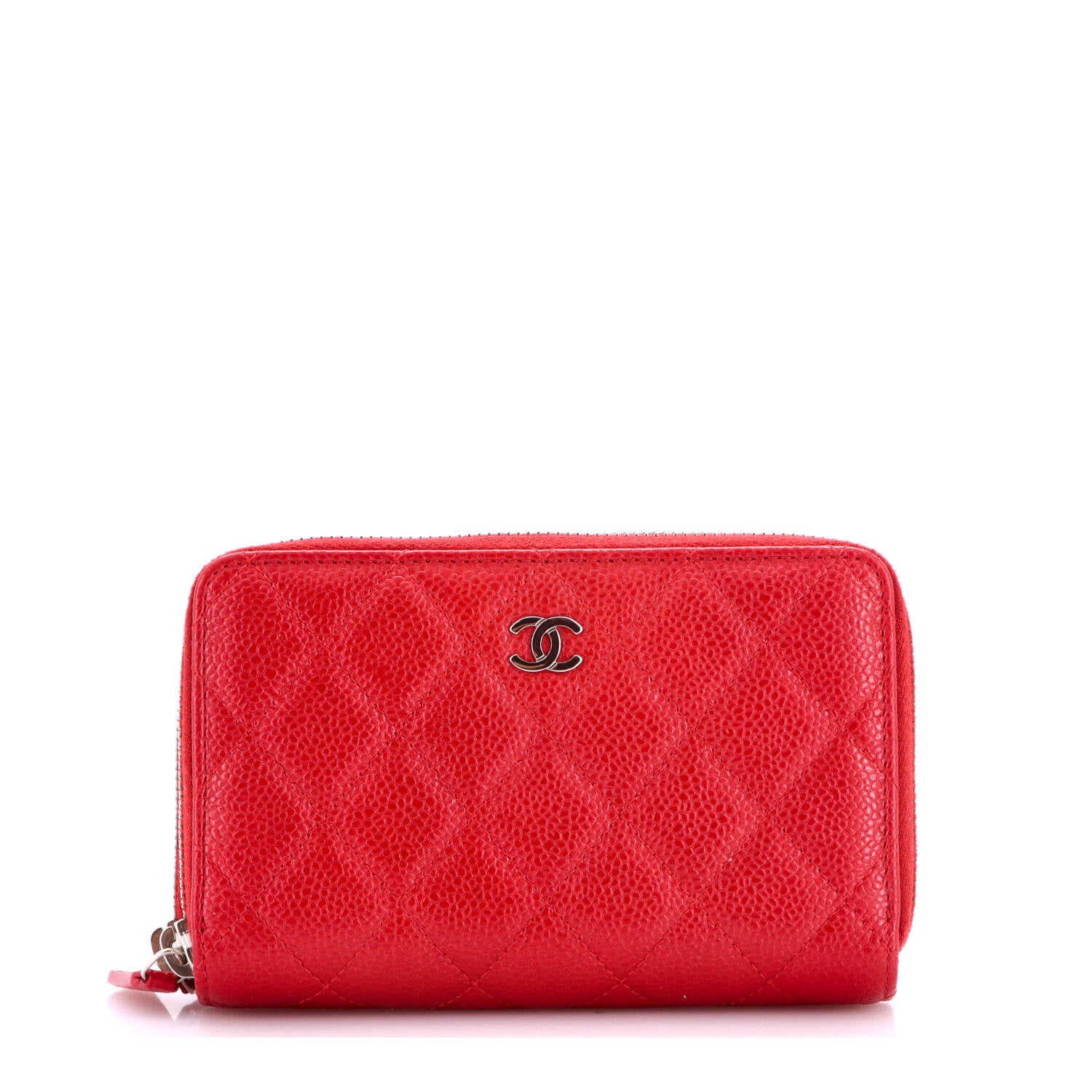 Pre Owned Chanel Double Zip Around Wallet Quilted Caviar Small