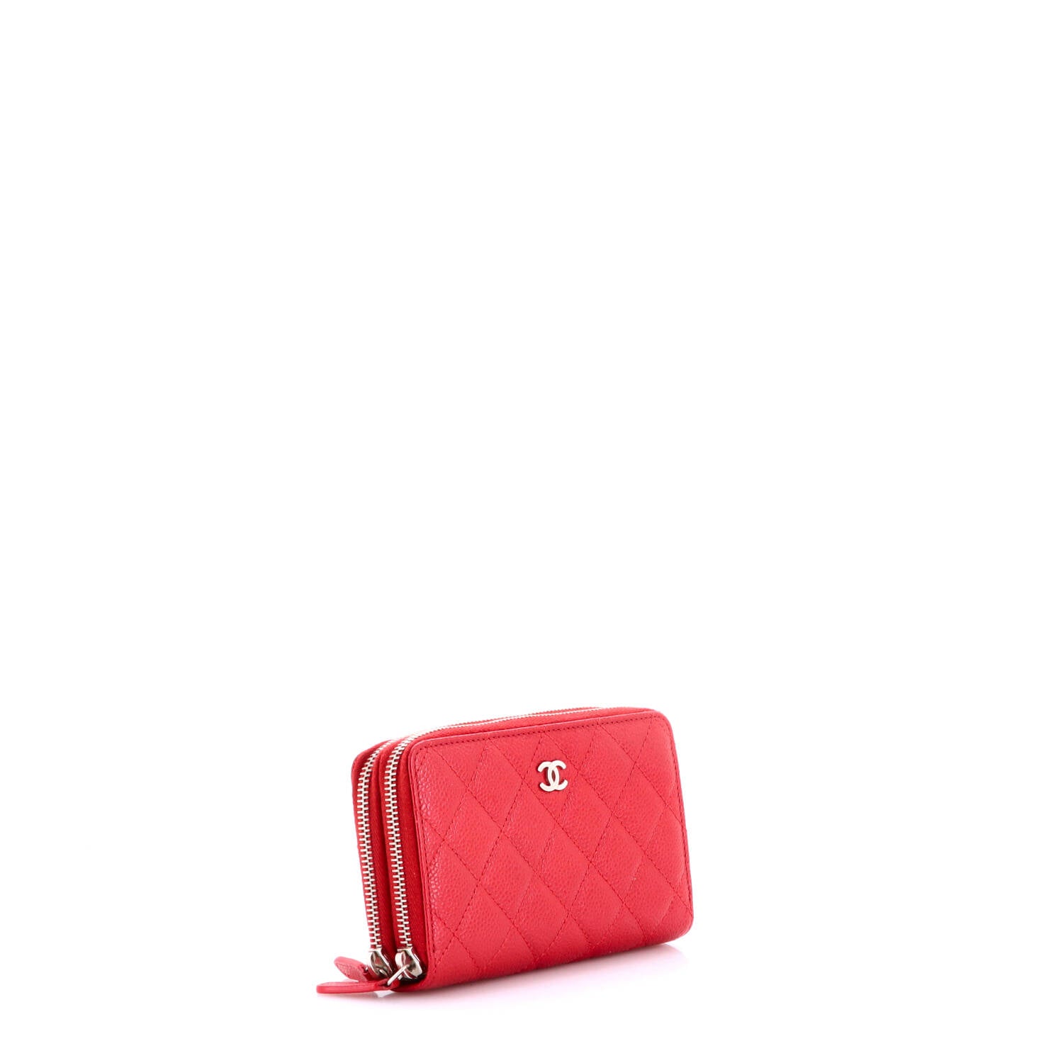 Pre Owned Chanel Double Zip Around Wallet Quilted Caviar Small